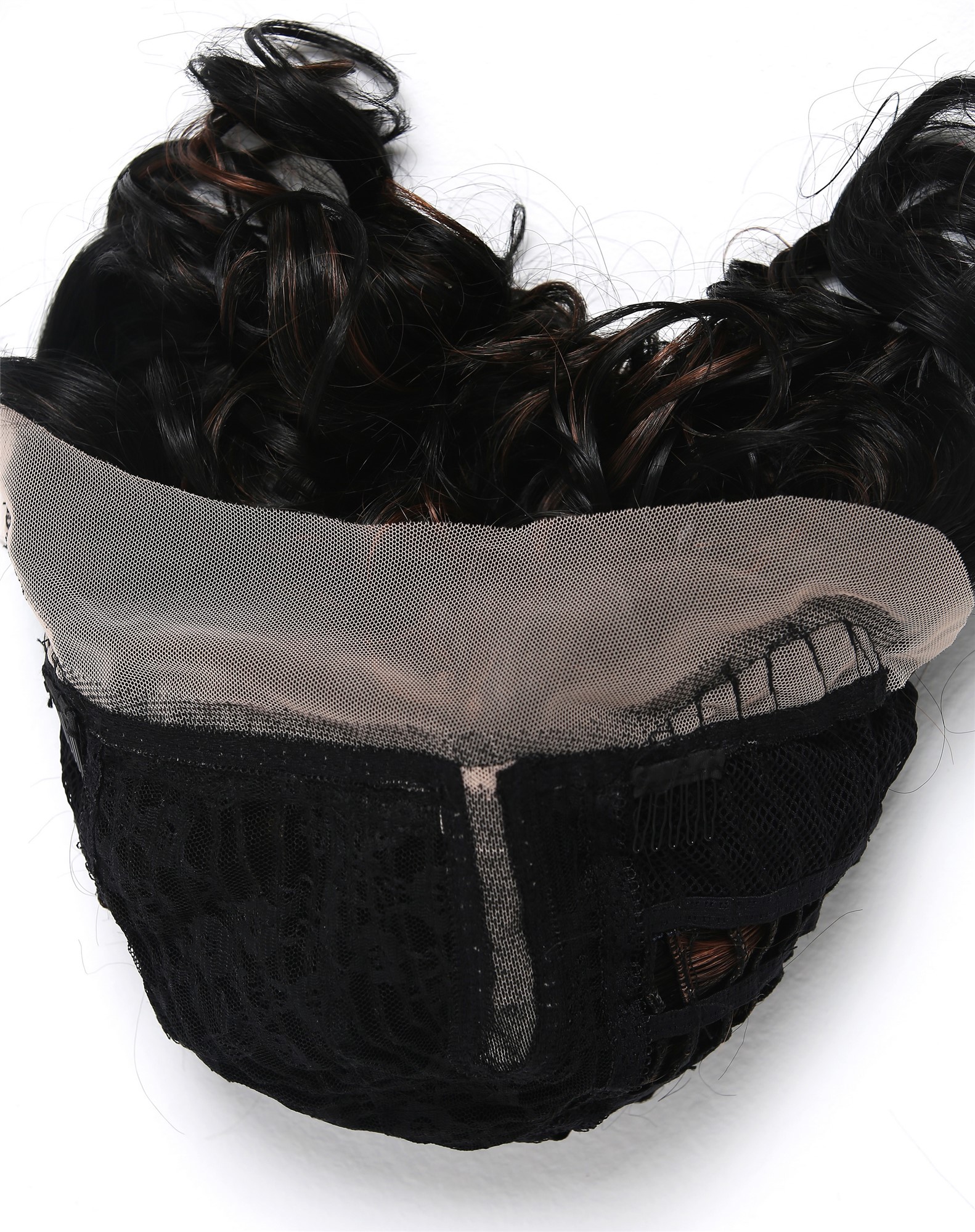 hochwertige Qualitätsperücken, Perücke Lace-Front Teil-Mono schulterlang Locken Schwarz Kupferbraun ALI-MF, Ansicht 7, WIG ME UP: Ihr Perücken Online Shop lockige Tressen-Perücke mit Front-Lace Schwarz-Braun-Mix kurze Haare für Damen