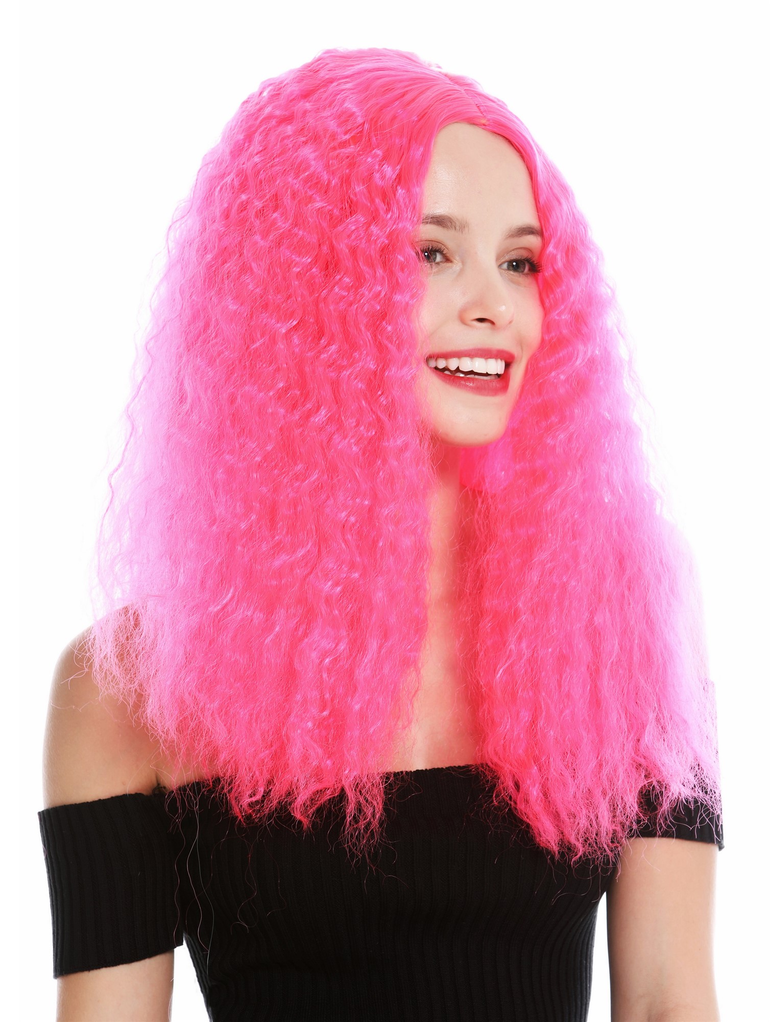 hochwertige Qualitätsperücken, Perücke lang Kraus Locken Volumen Mittelscheitel Pink Rosa YZF-7304-TF2315, Ansicht 2, WIG ME UP: Ihr Perücken Online Shop lockige Tressen-Perücke mit Kopfhaut-Imitat Hellrosa lange Haare für Damen