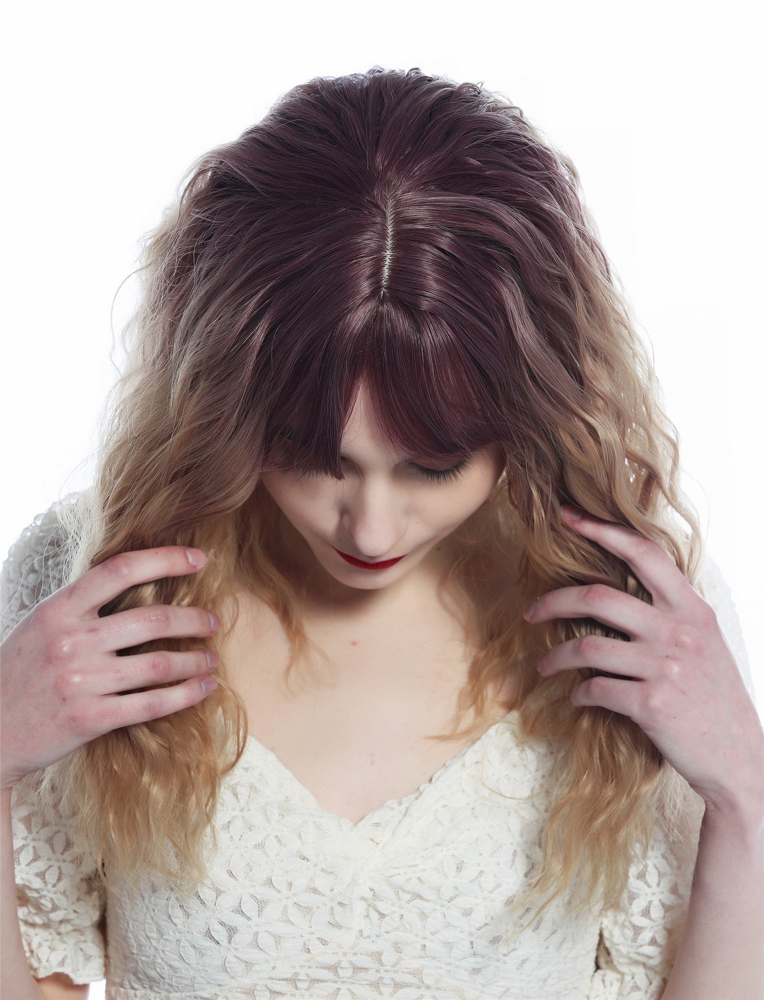 Lady wig shoulder-length voluminous wild wavy bangs ombre violet blond SZL0846SZ, view 4, WIG ME UP: Your Perücken Online Shop Quality Wigs, Ladies, violet-matte light blonde gradient, wavy, shoulder-length