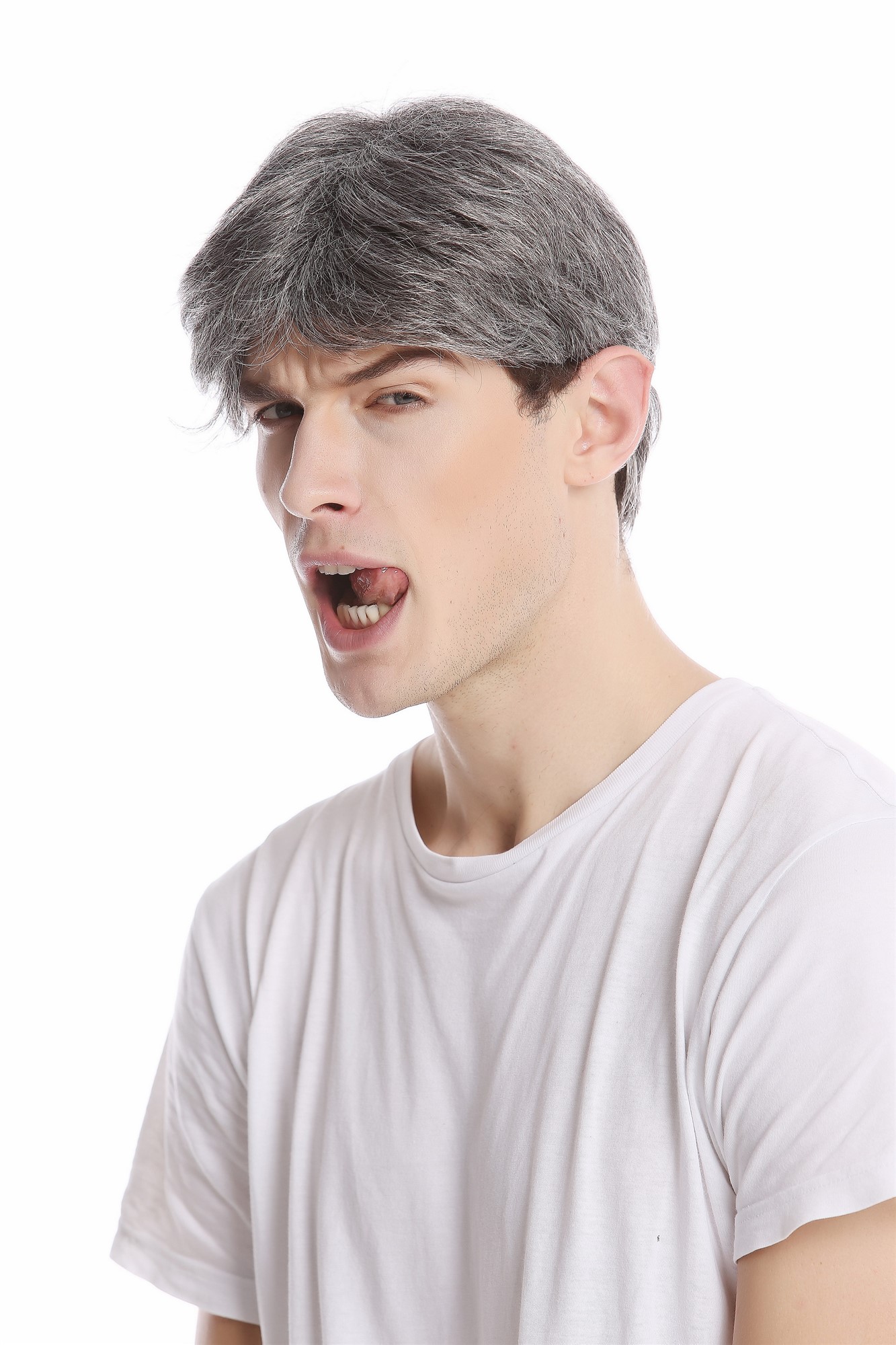 GFW1168-44 Men Gents Wig short casual youthful modern look dark grey gray, view 3, WIG ME UP: Your Perücken Online Shop Quality Wigs, Men, dark brown-gray mix, straight, short