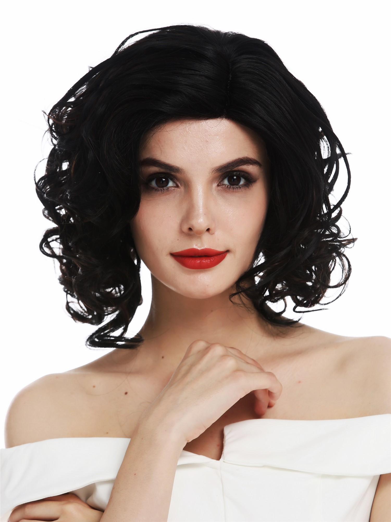 hochwertige Qualitätsperücken, Perücke Lace-Front Teil-Mono schulterlang Locken Schwarz Kupferbraun ALI-MF, Ansicht 2, WIG ME UP: Ihr Perücken Online Shop lockige Tressen-Perücke mit Front-Lace Schwarz-Braun-Mix kurze Haare für Damen