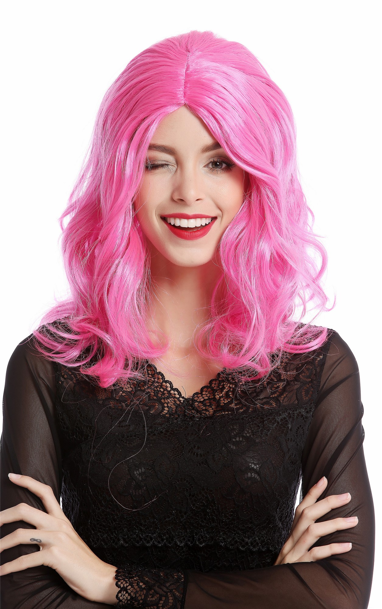 90831-ZAC5B Wig Ladies Women Halloween Carnival Cosplay pink middle parting shoulder length wavy, view 2, WIG ME UP: Your Perücken Online Shop Party Wig, Ladies, Pink, wavy, shoulder-length