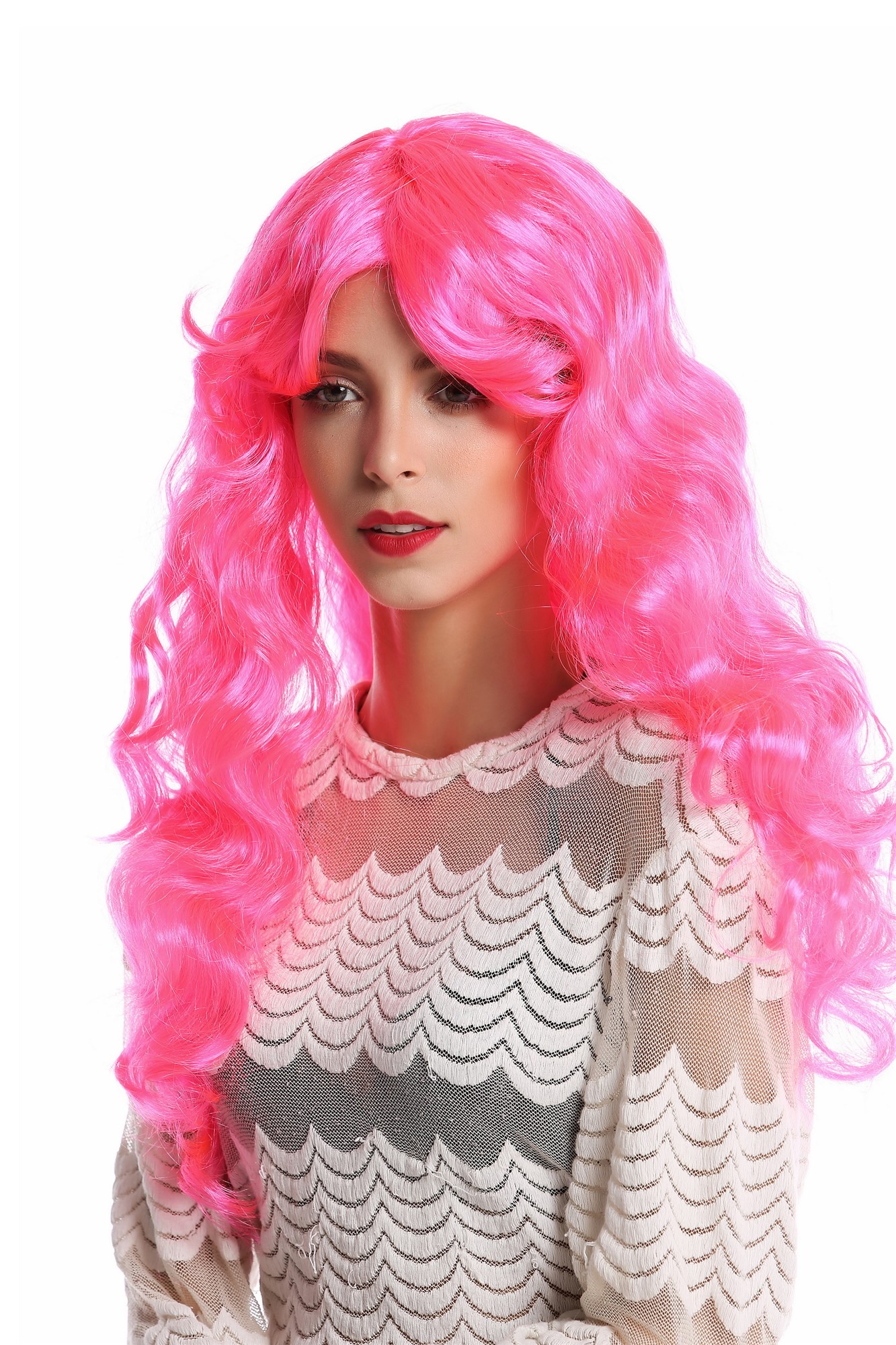 91249-PC5 Wig Ladies Women Halloween Carnival very long curly curls voluminous pink parting, view 2, WIG ME UP: Your Perücken Online Shop Party Wig, Ladies, Pink, curled, long