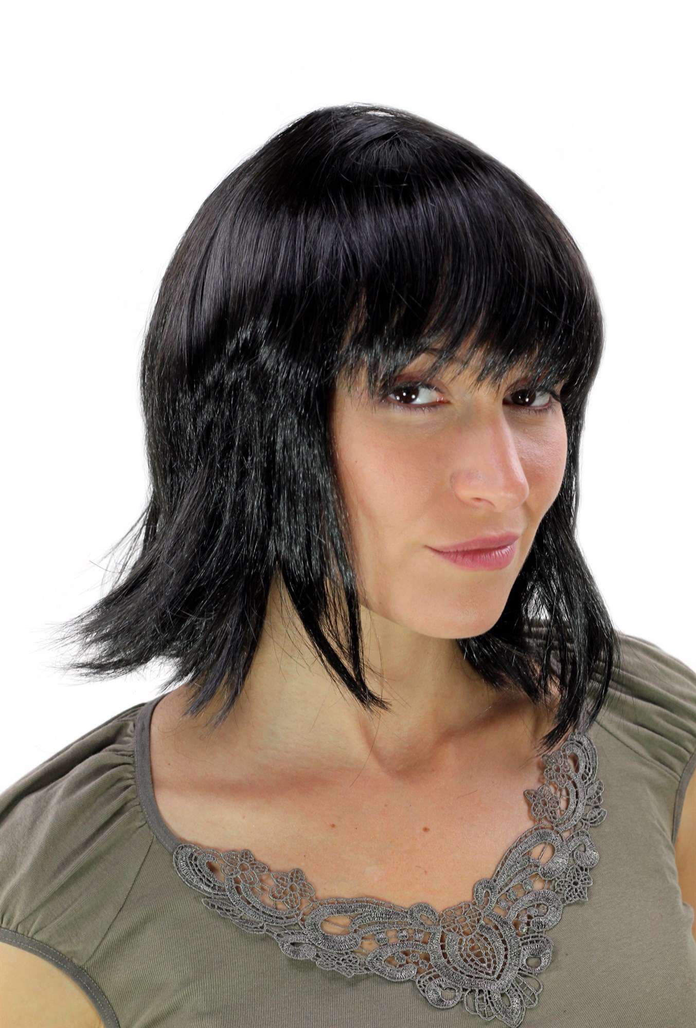 Party/Fancy Dress Lady WIG short SEXY long strands framing face FRINGE seductive BLACK Vamp, view 2, WIG ME UP: Your Perücken Online Shop Party Wig, Ladies, Black, straight, shoulder-length