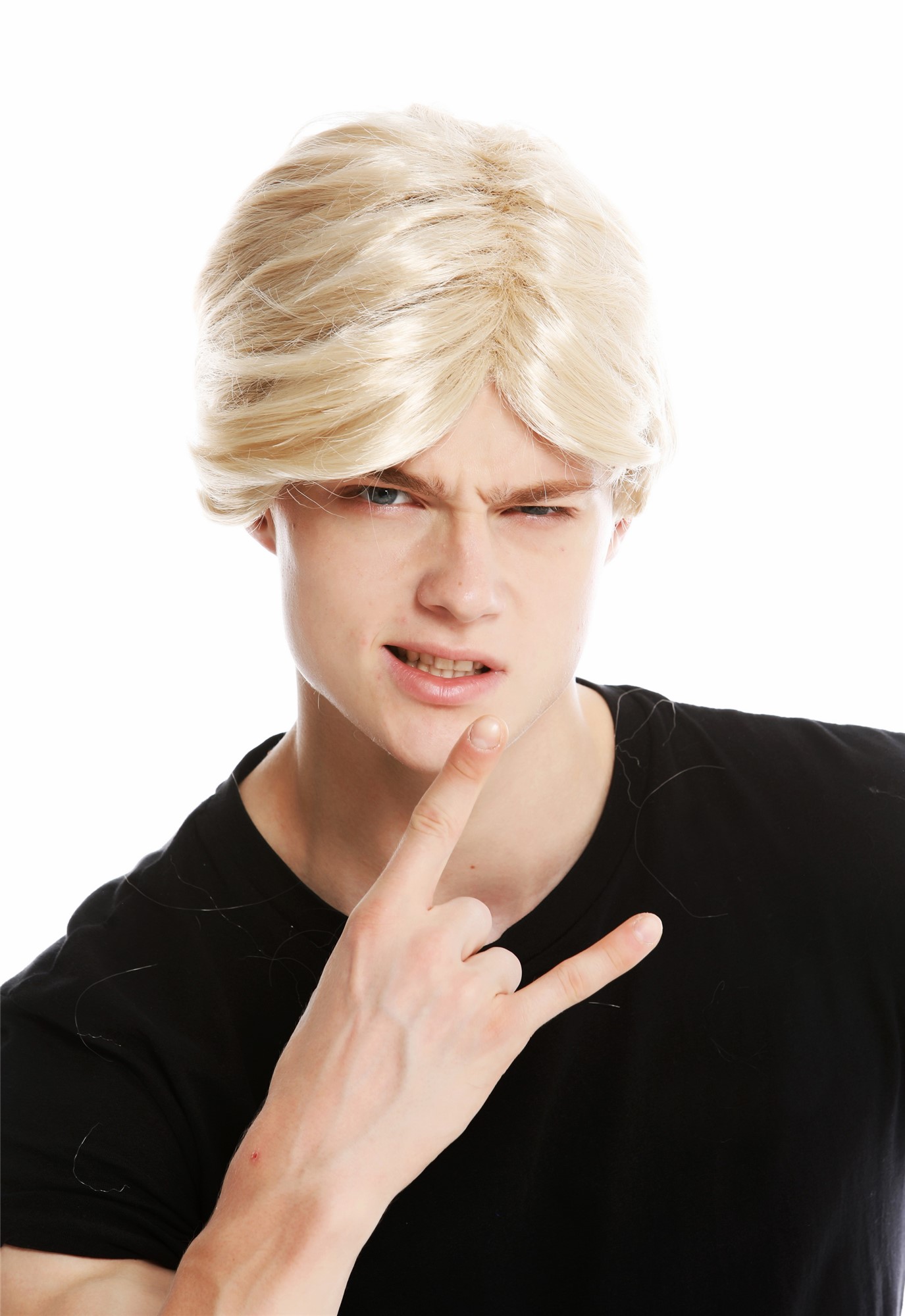 günstige Party Perücke, Perücke Herren kurz Scheitel Blond PW0174-ZA83, Ansicht 2, WIG ME UP: Ihr Perücken Online Shop wellige Party Perücke Hellblond schulterlange Haare für Herren