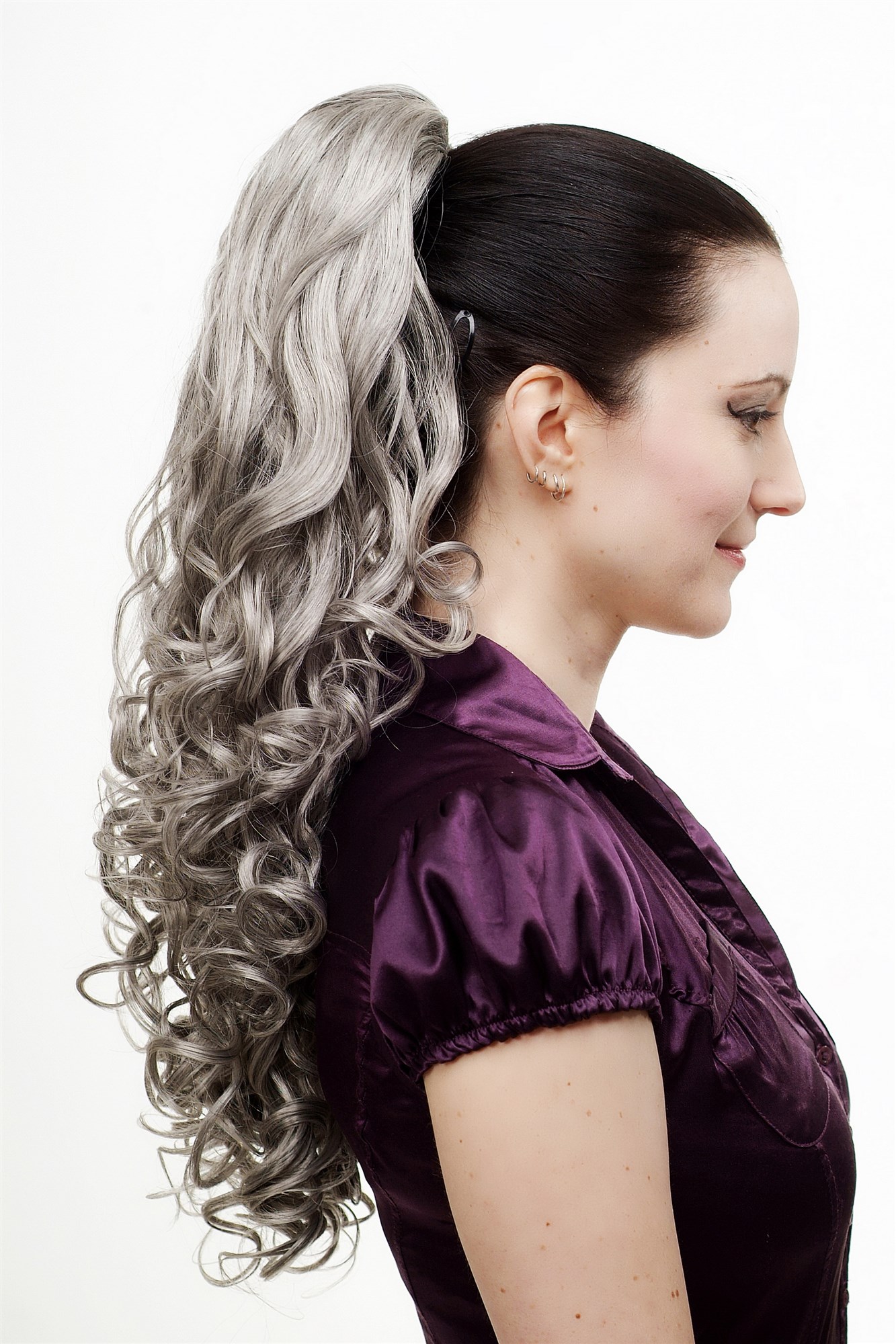 Ponytails, Grey, curled, long