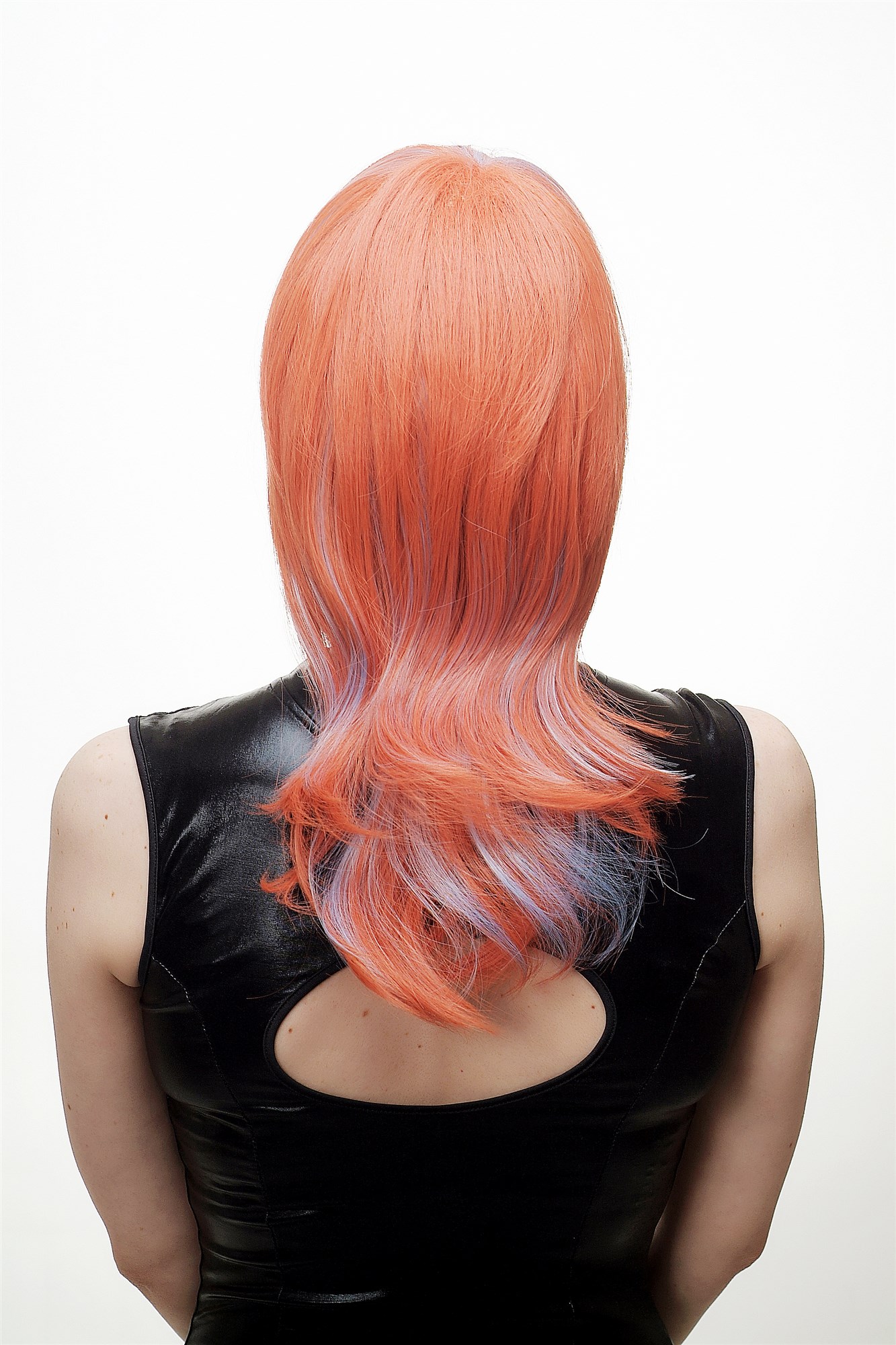 hochwertige Qualitätsperücken, Perücke Cosplay Rot Cyan Scheitel H9001-T23/3-T4020, Ansicht 4, WIG ME UP: Ihr Perücken Online Shop wellige Tressen-Perücke Rot-Hellblau-Mix lange Haare für Damen