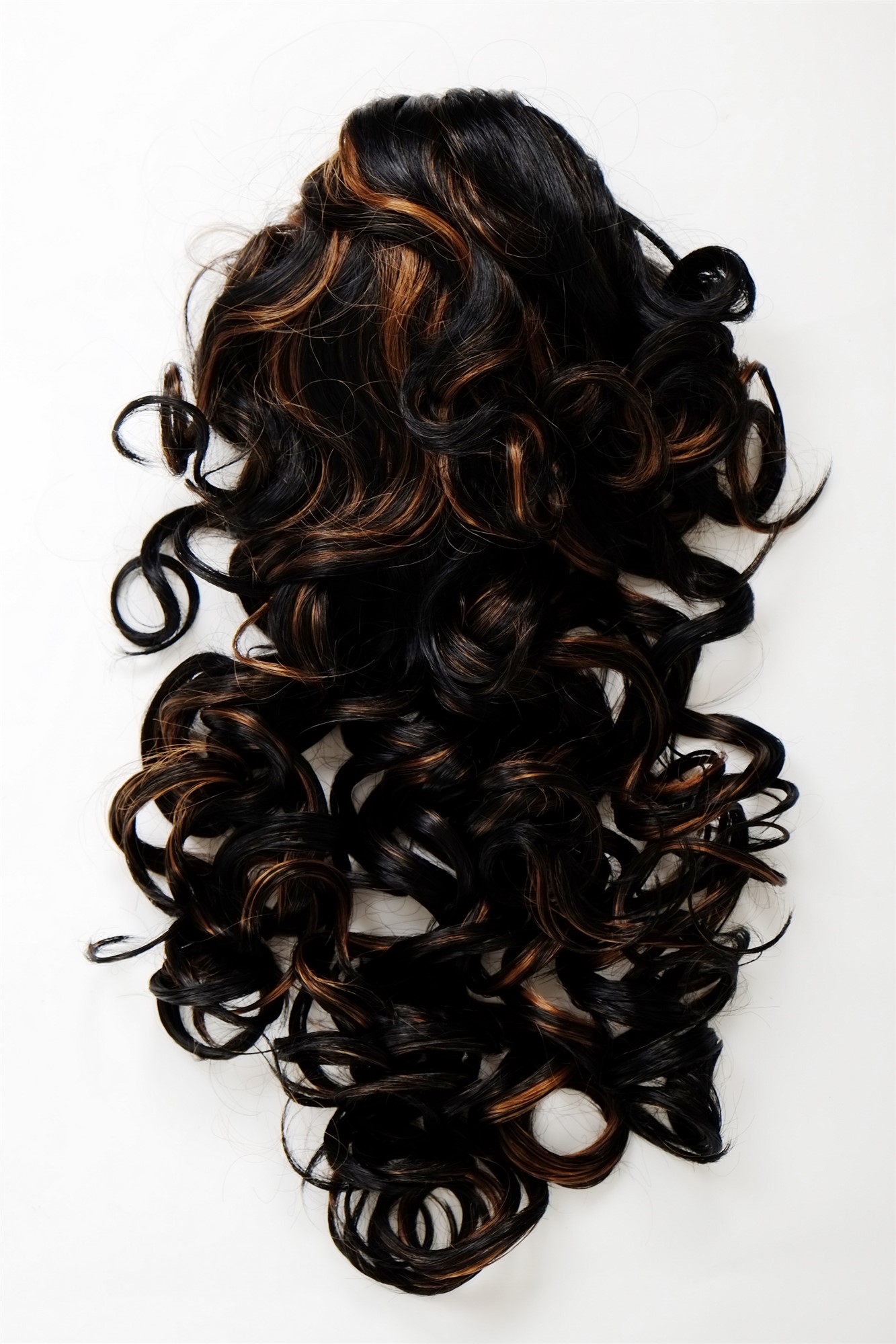 JL-3266-1BF30 Ponytail Hairpiece extension very long curled l curls black mixed with light copper brown claw clamp 22", view 3, WIG ME UP: Your Perücken Online Shop Ponytails, velvet black-medium rust brown mix, curled, long