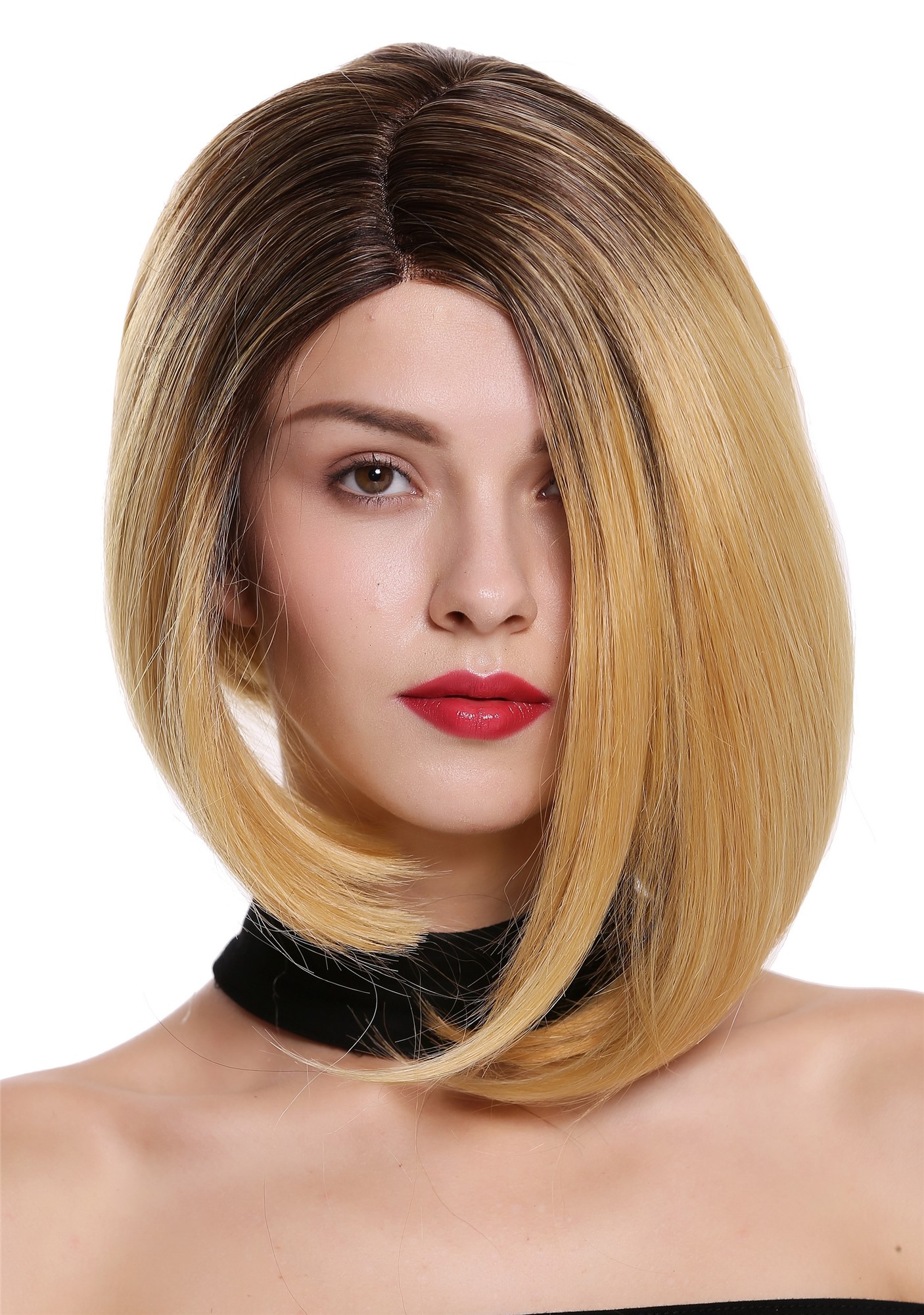 Lady wig lace front mono short sleek long bob ombre dark brown blonde MLC156-MF, view 2, WIG ME UP: Your Perücken Online Shop Quality Wigs, Ladies, orange blonde-dark brown mix, straight, short