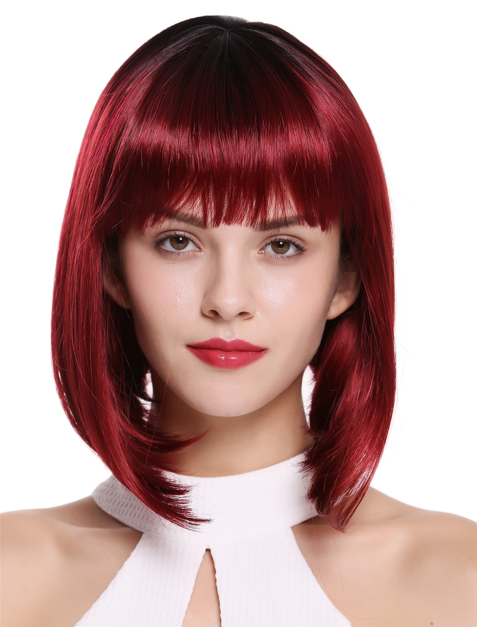 Quality Wigs, Ladies, garnet red-velvet black mix, straight, short