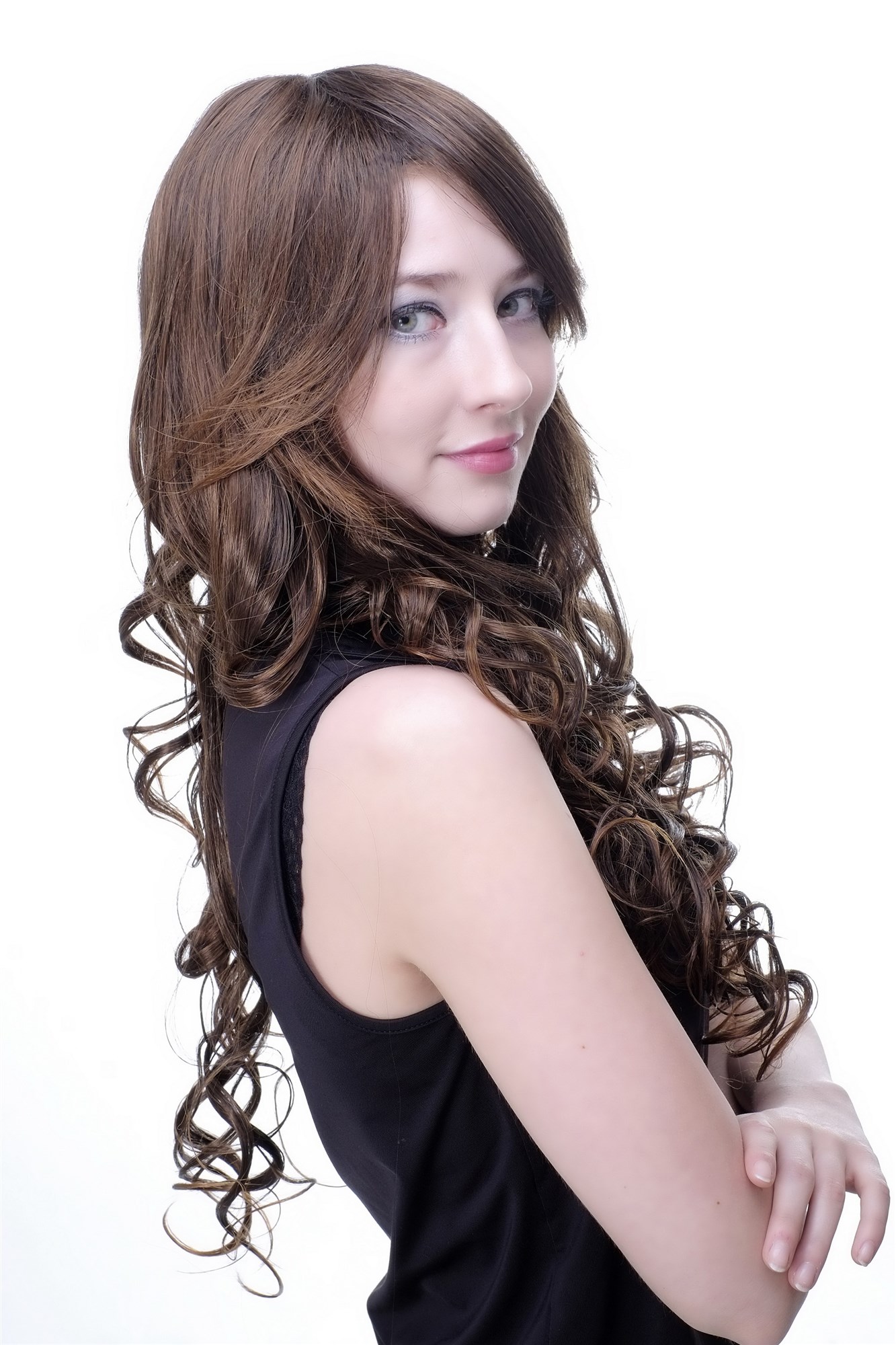 hochwertige Qualitätsperücken, Perücke Braun Kastanie lange lockige Haarpracht kess gescheitelt 9031-2T30, Ansicht 3, WIG ME UP: Ihr Perücken Online Shop lockige Tressen-Perücke mit Kopfhaut-Imitat Braun lange Haare für Damen