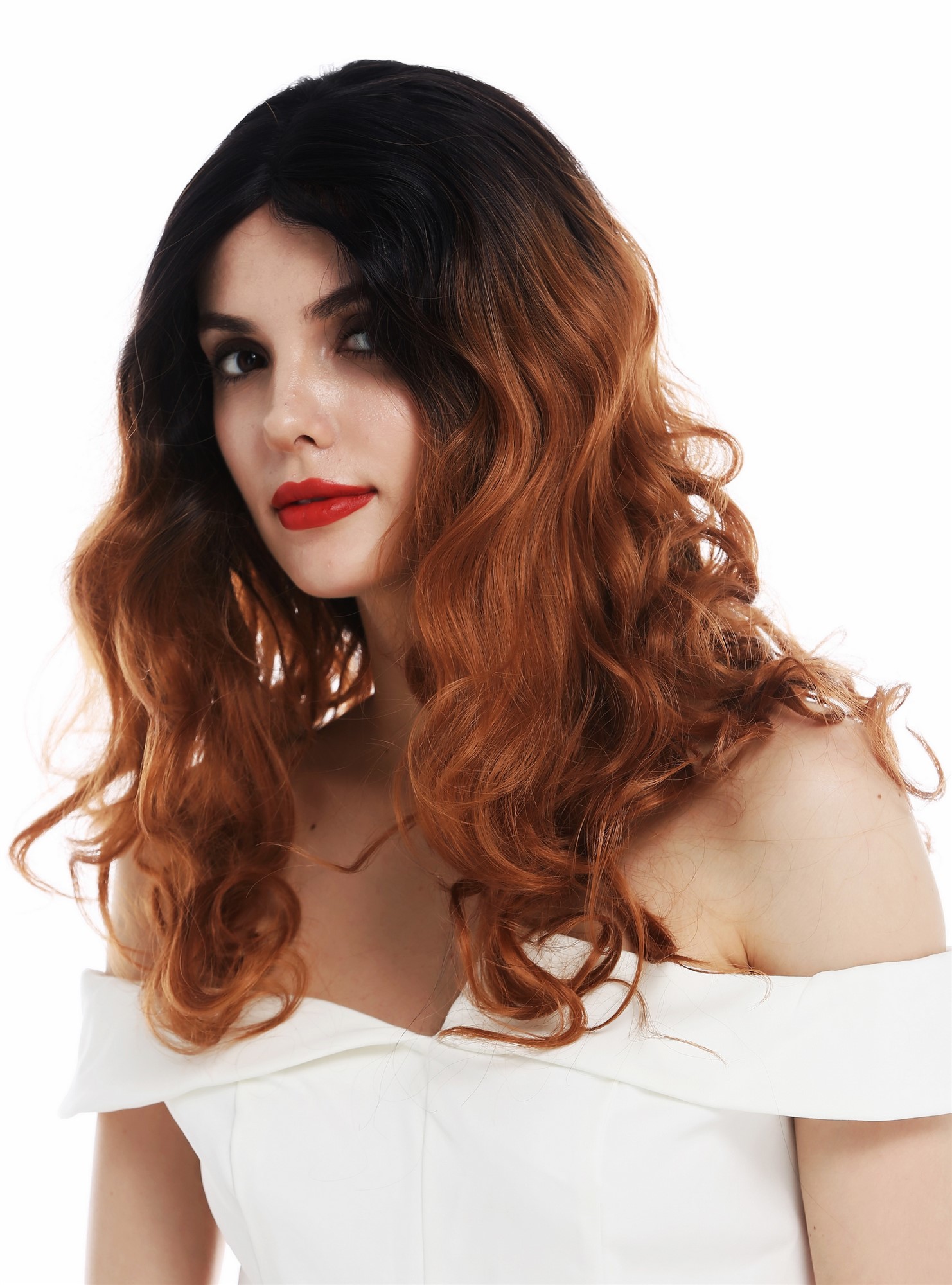 hochwertige Qualitätsperücken, Perücke Lace-Front lang leicht gelockt Ombre Dunkelbraun Rotbraun TYM-758-MF-4TT30, Ansicht 2, WIG ME UP: Ihr Perücken Online Shop lockige Tressen-Perücke mit Teil-Mono Scheitel, Front-Lace Braun-Mix lange Haare für Damen