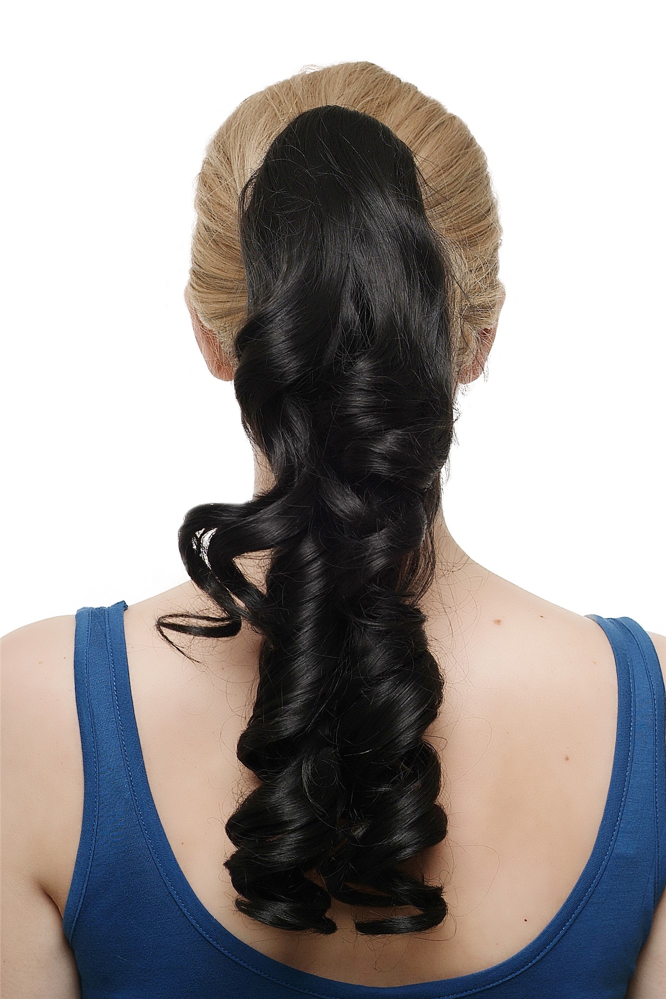 Ponytails, black-brown, curled, shoulder-length