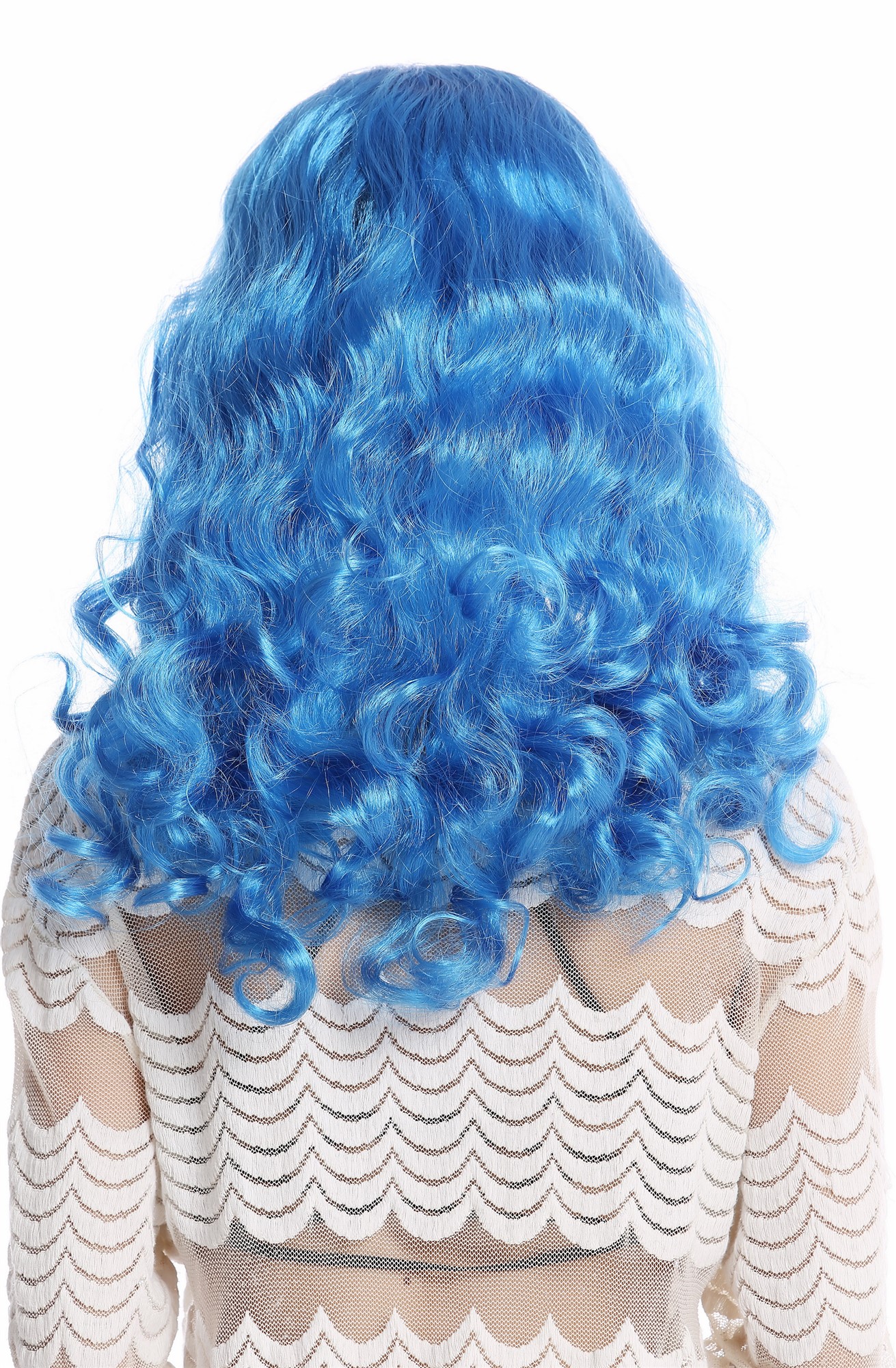 günstige Party Perücke, Perücke lang wellig Pony hellblau 91065-ZA43, Ansicht 3, WIG ME UP: Ihr Perücken Online Shop wellige Party Perücke Blau lange Haare für Damen