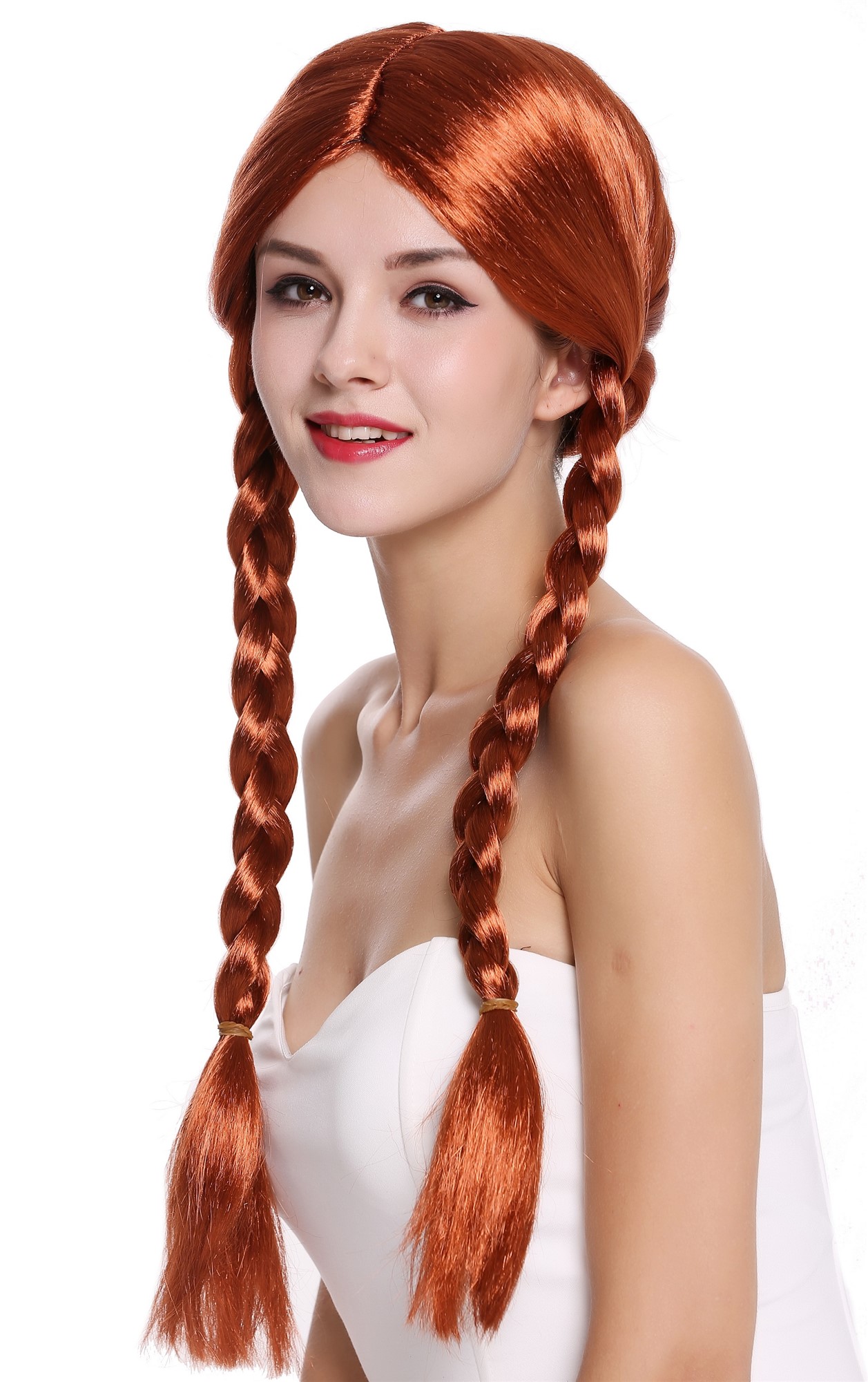 Lady Party Wig red long braided pigtails queues girly Lolita Schoolgirl 90958, view 3, WIG ME UP: Your Perücken Online Shop Party Wig, Ladies, Red, Braided, long