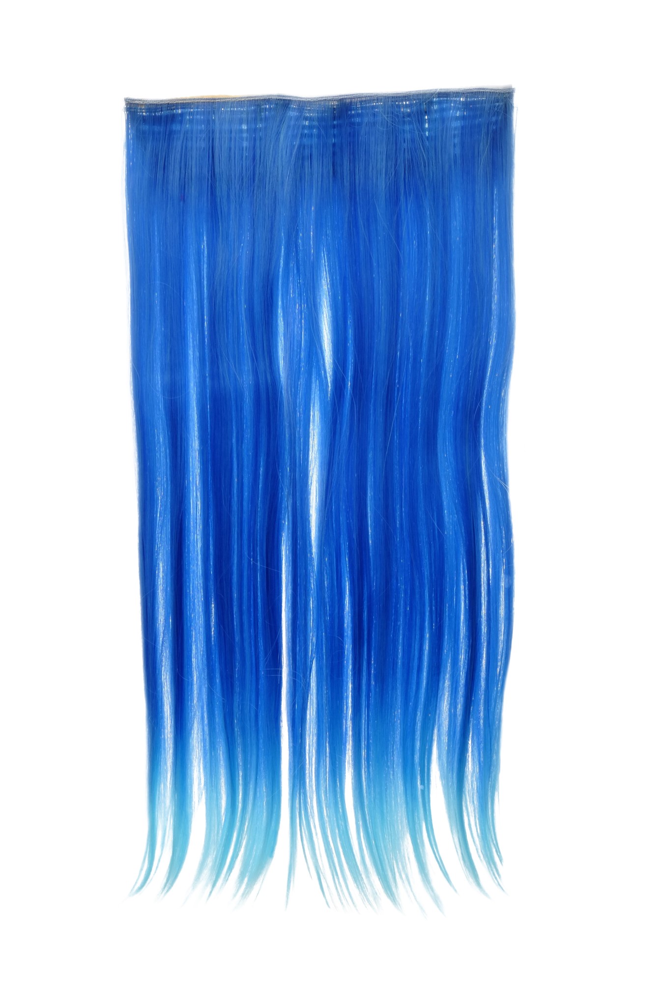 Haarteil Extension breit 5 Clips glatt Neonblau-Hellblau-Mix YZF-3179-TF2517TTF2513B, Vorderansicht, WIG ME UP: Ihr Perücken Online Shop glatte Halbperücke Neonblau-Hellblau-Mix 60 cm lang