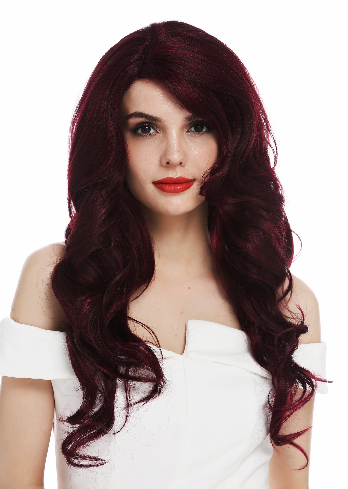 Quality Wigs, Ladies, black-red mix, curled, long