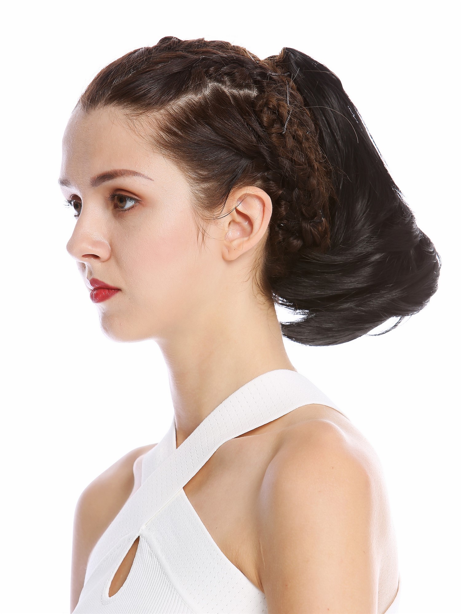 hochwertiger Zopf Pferdeschwanz kurz gewellt Schwarz 506-V-1, Ansicht 3, WIG ME UP: Ihr Perücken Online Shop lockiges Zopf-Haarteil Schwarz 25 cm lang