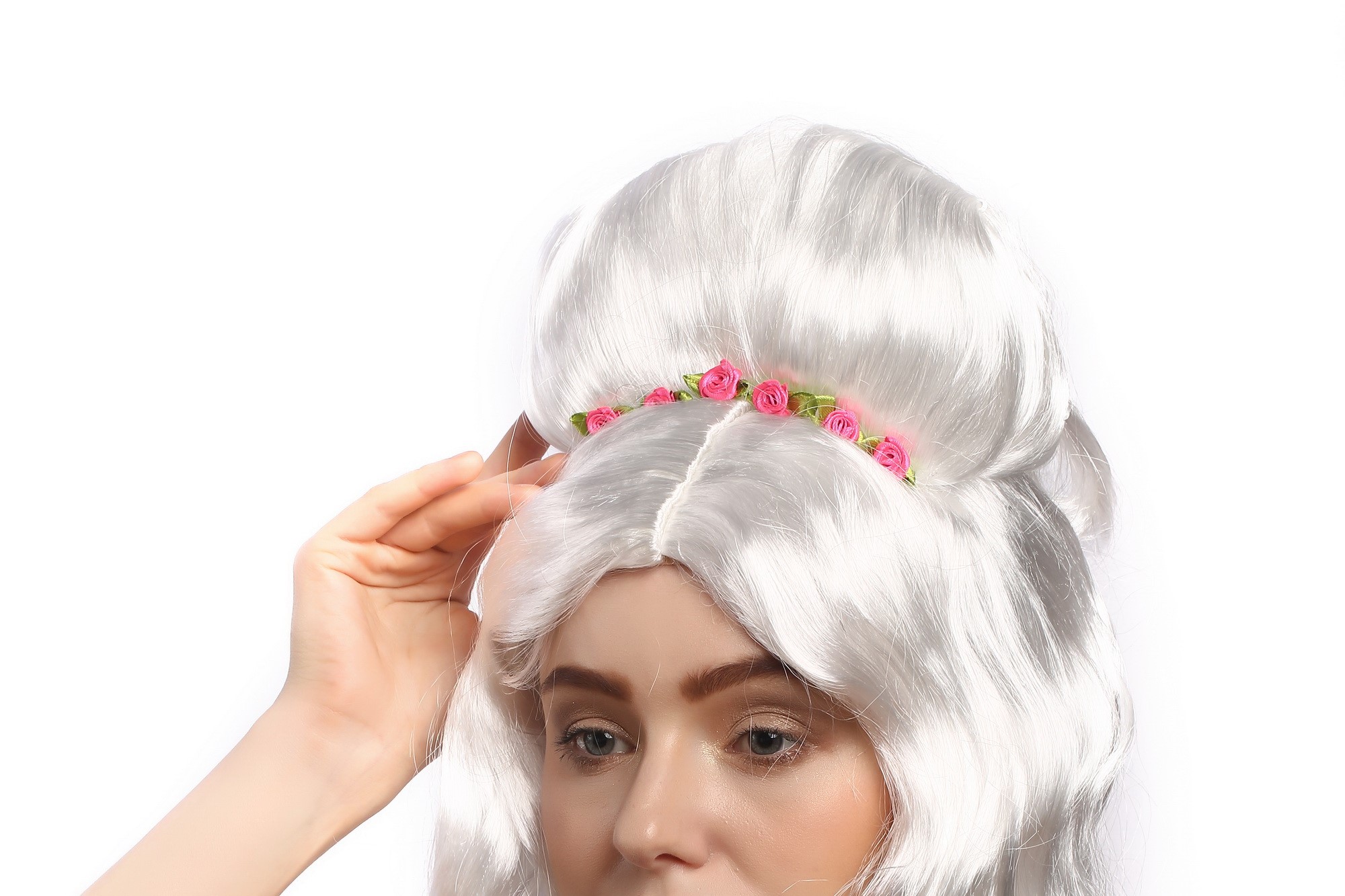 Lady party wig baroque renaissance beehive white princess queen hairband 31797, view 2, WIG ME UP: Your Perücken Online Shop Party Wig, Ladies, White, Braided, long