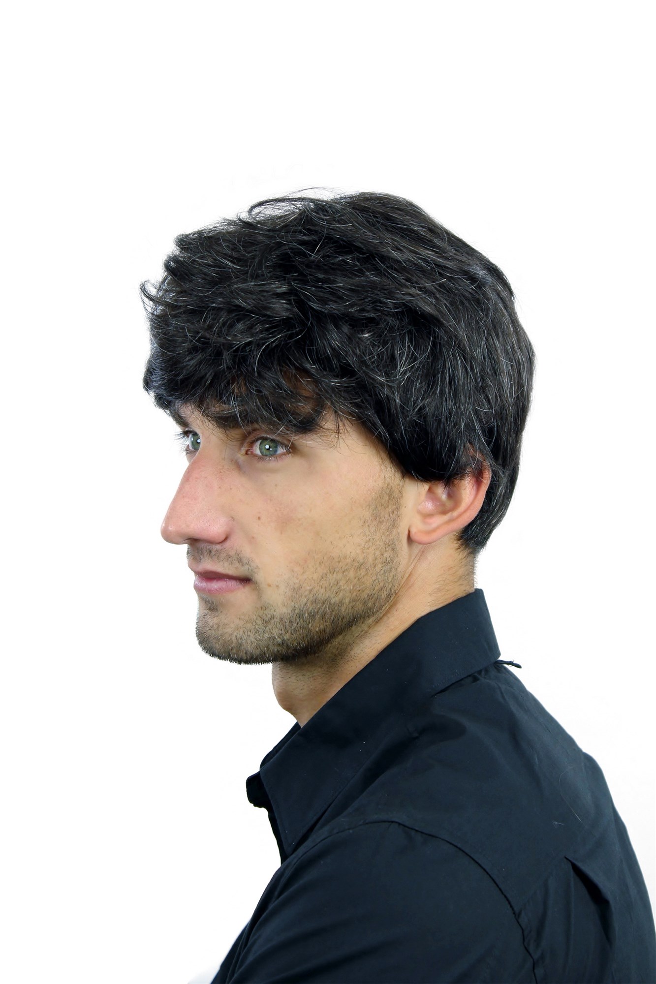 CM-195-3+613 Men Gents  Wig short wavy very dense dark brown with streaks of gray grey, view 2, WIG ME UP: Your Perücken Online Shop Quality Wigs, Men, dark brown-light blonde mix, wavy, short