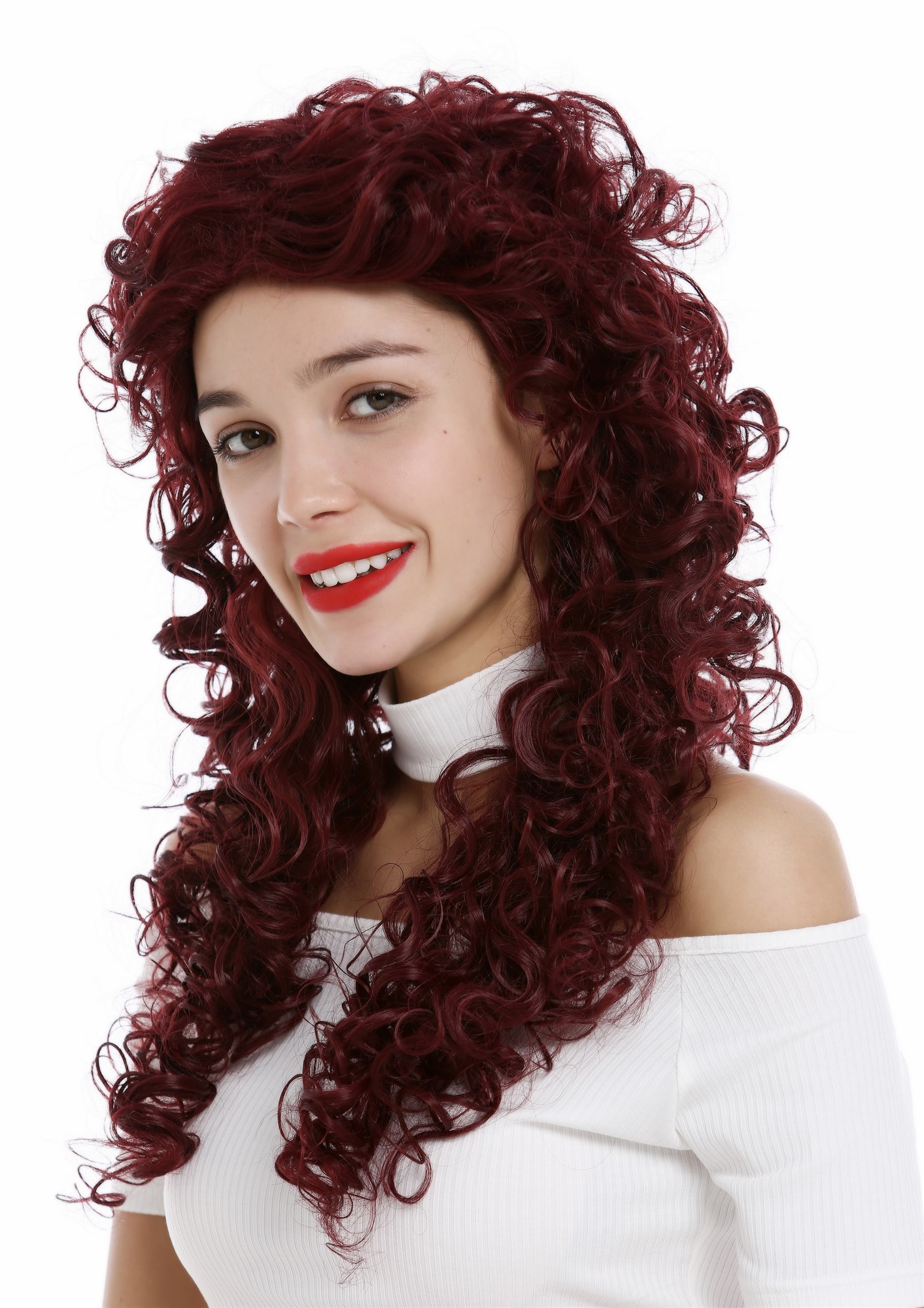 Lady women wig very long curled curly curls voluminous garnet red 9229, front view, WIG ME UP: Your Perücken Online Shop Quality Wigs, Ladies, garnet red, curled, long
