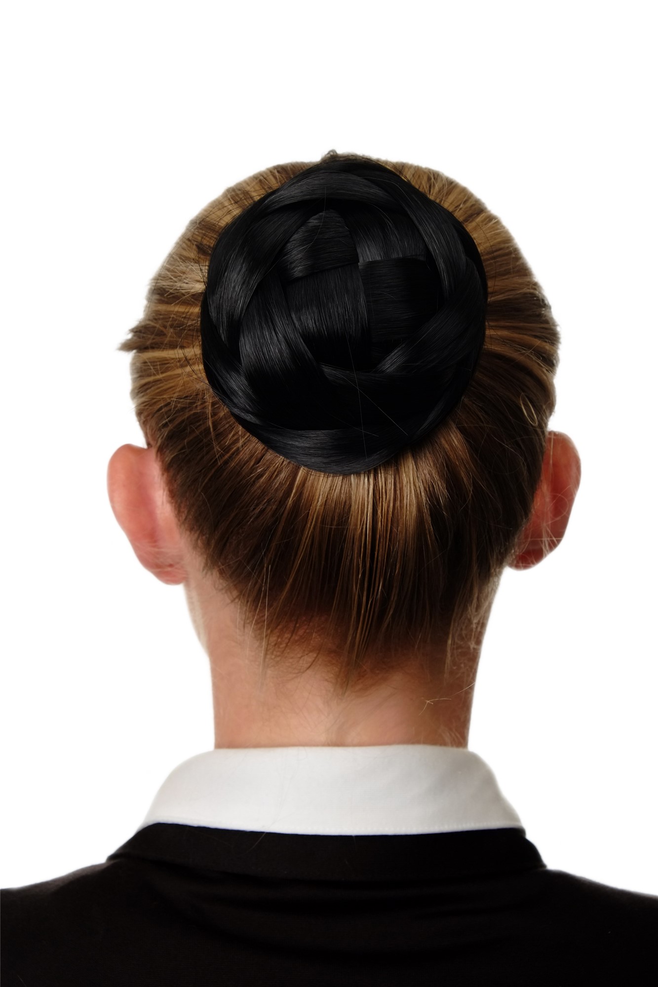 Haarknoten Haarteil Dutt geflochten Schwarz Q399D-1, Vorderansicht, WIG ME UP: Ihr Perücken Online Shop geflochtener Dutt Haarteil Schwarz