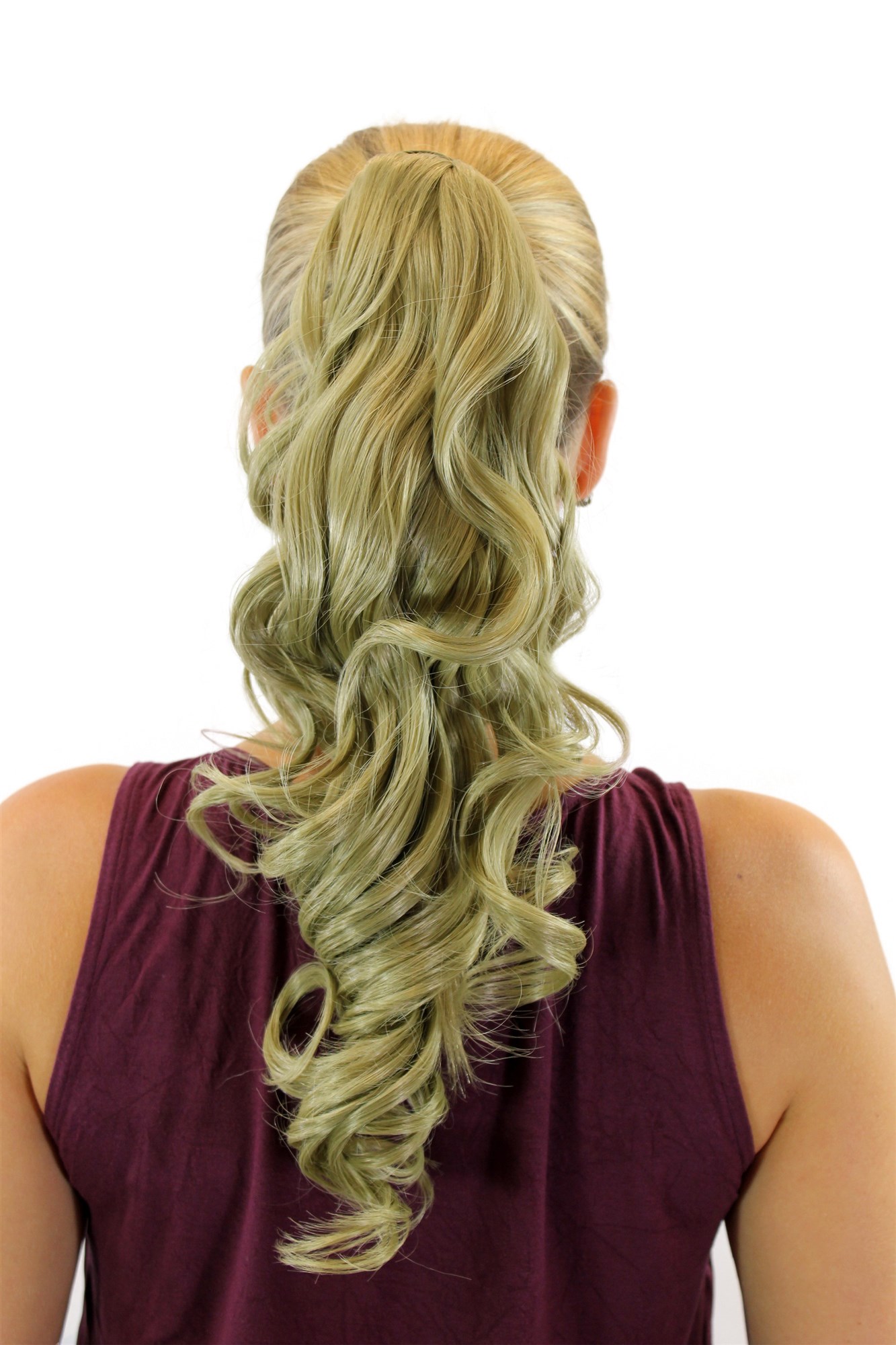 ROSY-24 Hairpiece PONYTAIL with comb and snapwrap long wavy slightly curled medium ash blond 18", front view, WIG ME UP: Your Perücken Online Shop Ponytails, ash blonde, wavy, shoulder-length