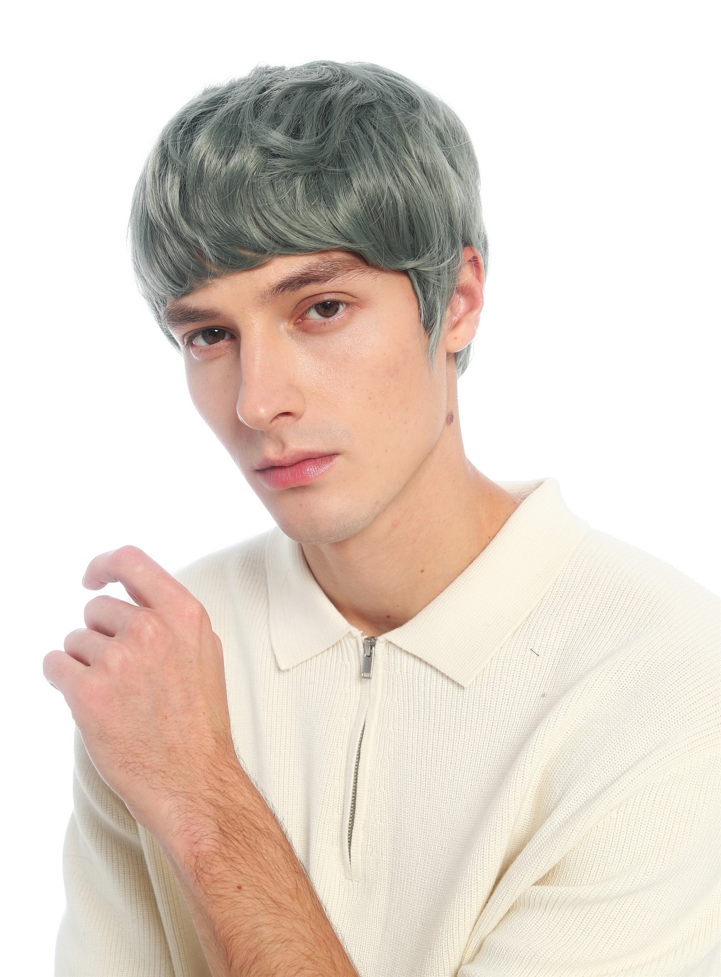 Perücke Damen Herren burschikos androgyn unsisex kurz wild gewellt helles Grün Pixie VK-72-T5904