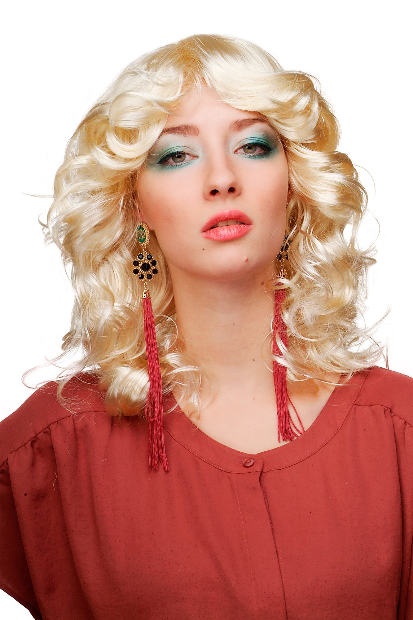 günstige Party Perücke, Perücke Blond Hellblond Engel Christkind 61842-P88, Vorderansicht, WIG ME UP: Ihr Perücken Online Shop lockige Party Perücke Blond schulterlange Haare für Damen