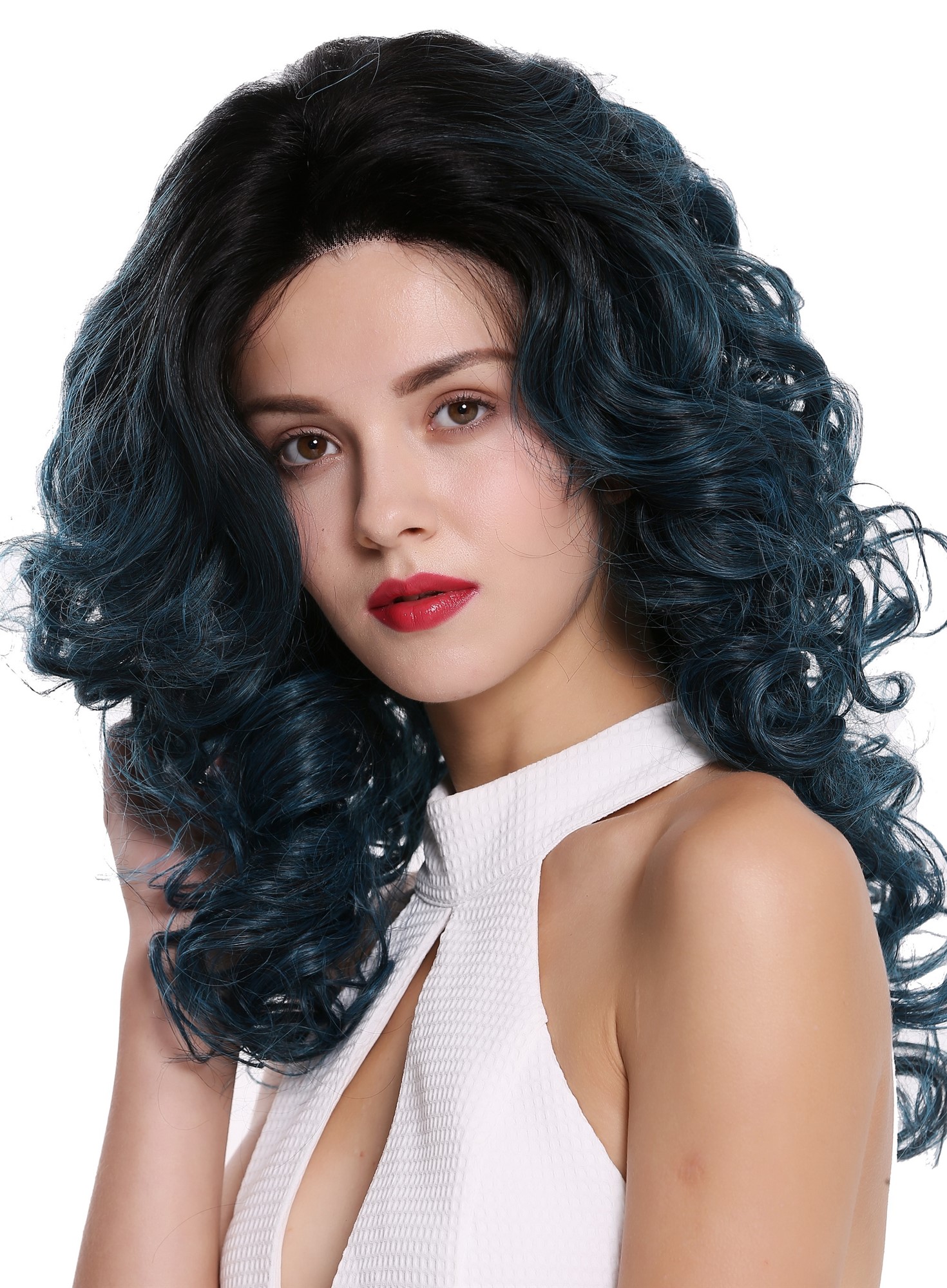 Quality Wigs, Ladies, velvet black-ultramarine blue mix, curled, long