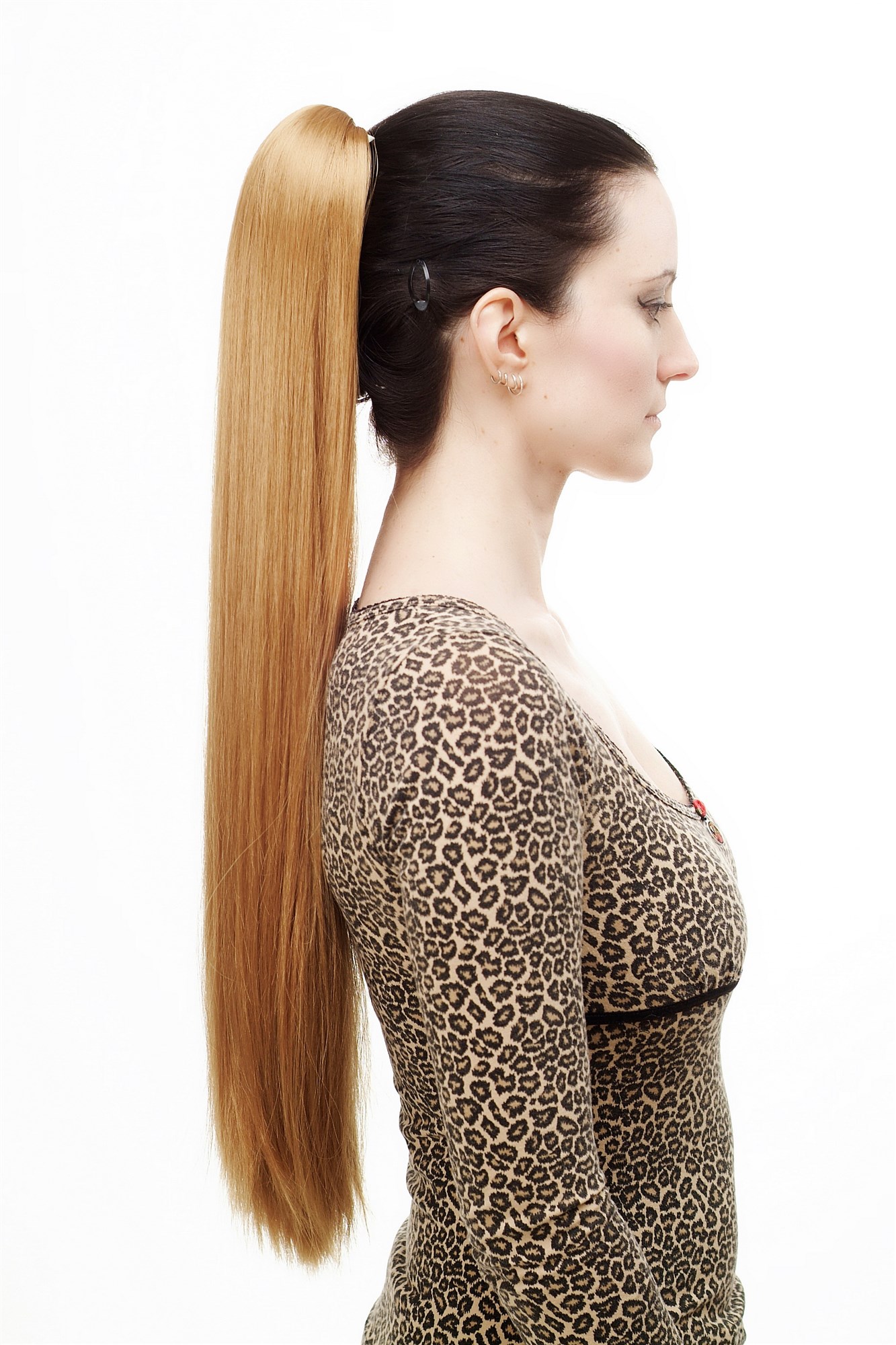 hochwertiges Haarteil Zopf mit Butterfly-Clip sehr lang glatt Dunkelblond T113-25, Ansicht 2, WIG ME UP: Ihr Perücken Online Shop glattes Zopf-Haarteil Blond 70 cm lang