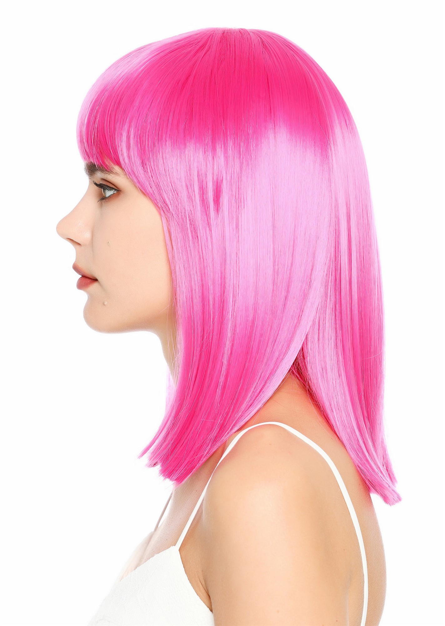 Damenperücke schulterlang blunt cut glatt breiter Pony Disco Rosa Pink SZL1498-DHT8D
