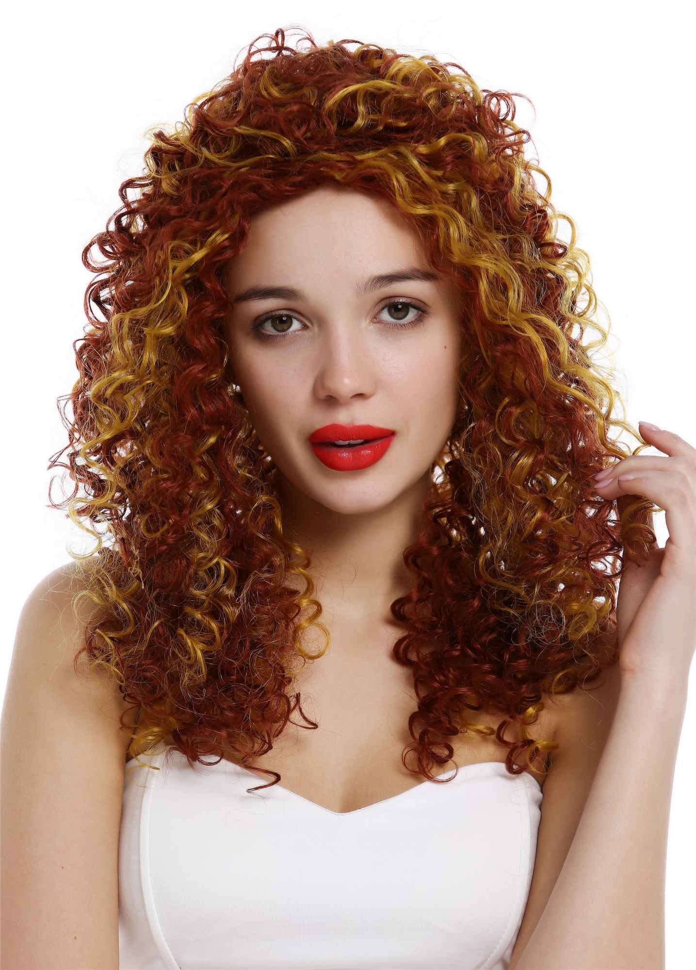 Quality Wigs, Ladies, red-blonde mix, curled, long