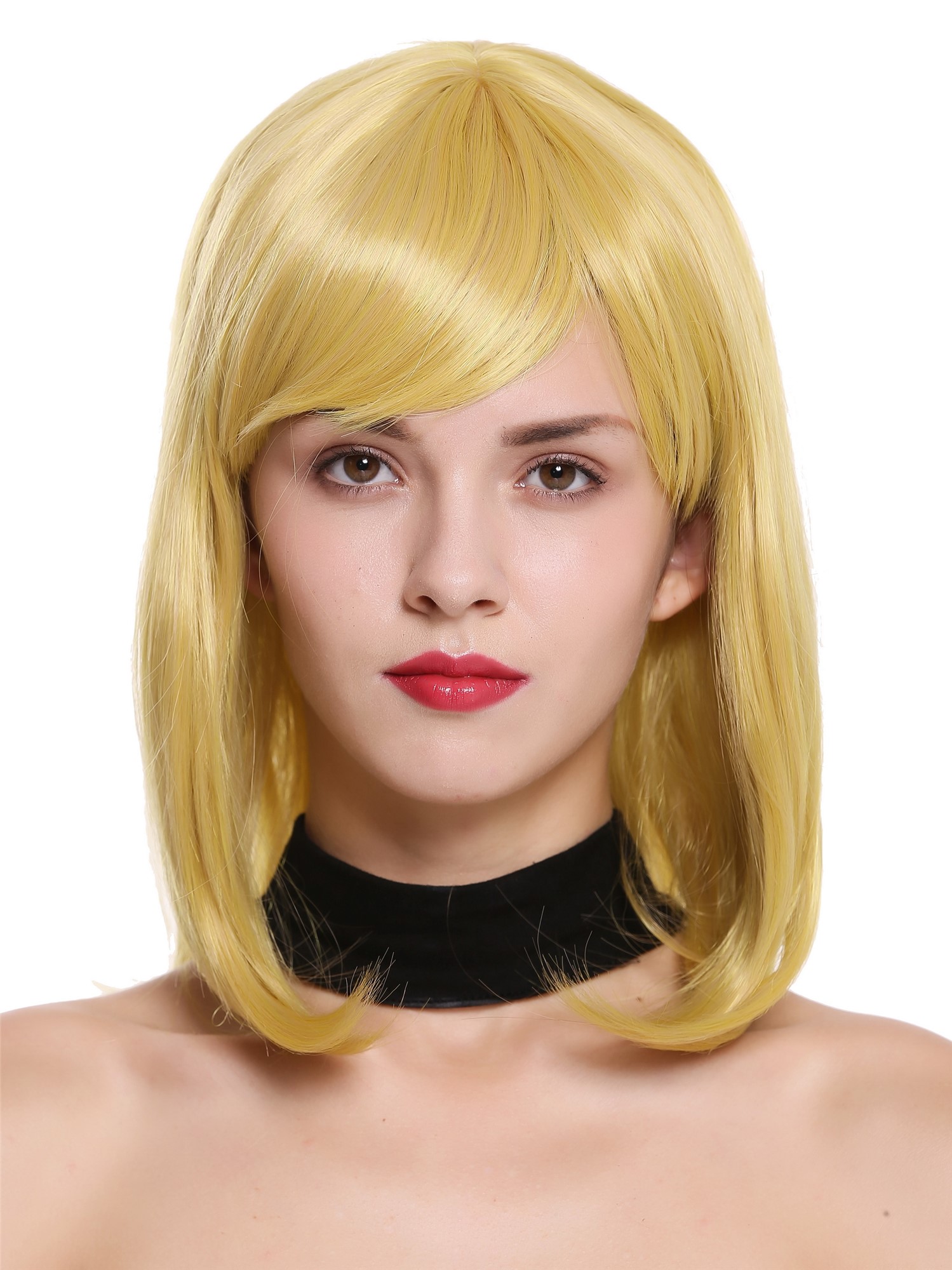 hochwertige Qualitätsperücken, Perücke Longbob schulterlang glatt Goldgelb Gelb SA092-M4, Ansicht 2, WIG ME UP: Ihr Perücken Online Shop glatte Tressen-Perücke mit Kopfhaut-Imitat Goldgelb schulterlange Haare für Damen