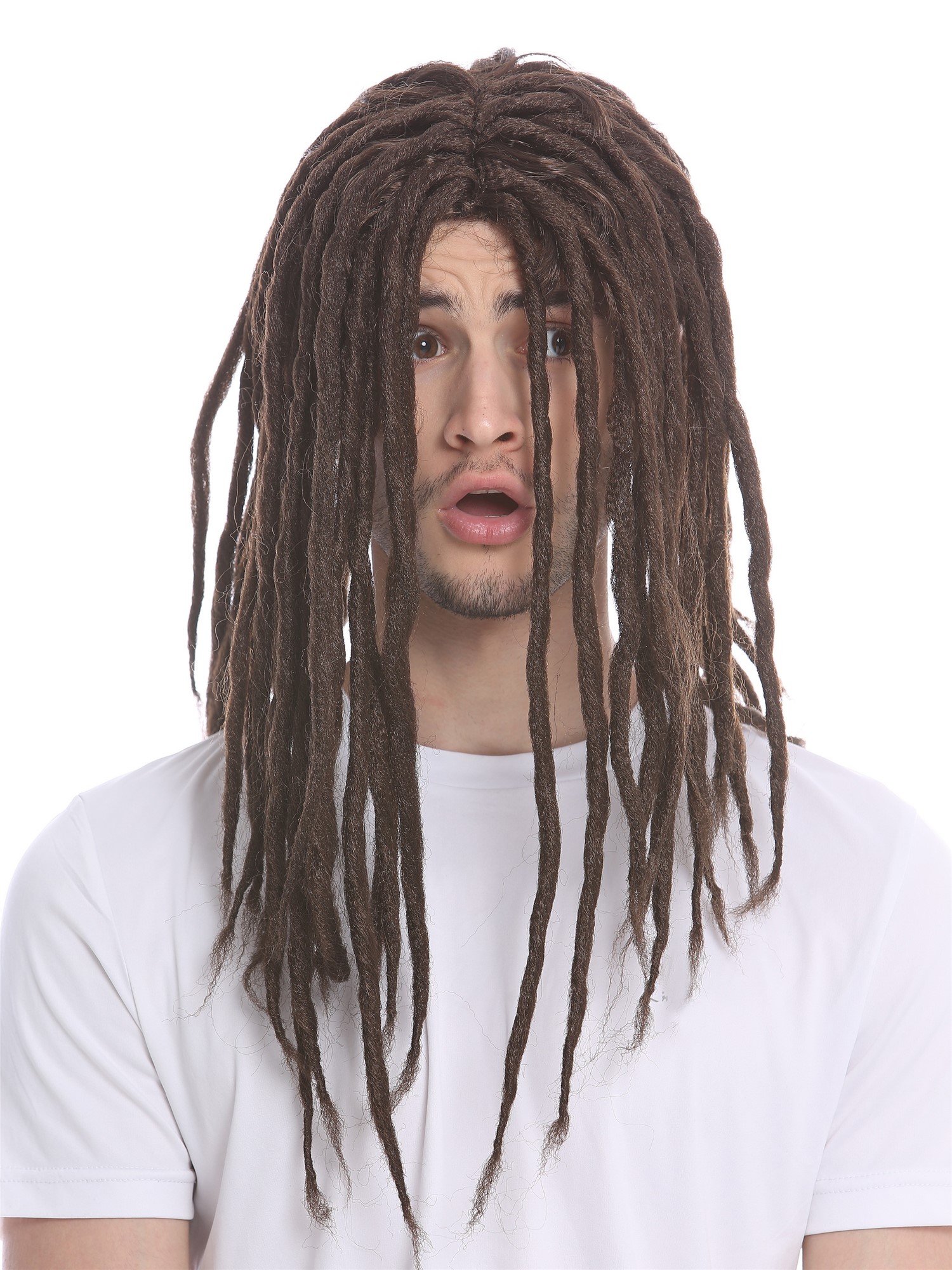 günstige Party Perücke, Perücke Dreadlocks Rasta Dreads Braun 90674-ZA4, Ansicht 5, WIG ME UP: Ihr Perücken Online Shop lockige Party Perücke Braun schulterlange Haare Unisex