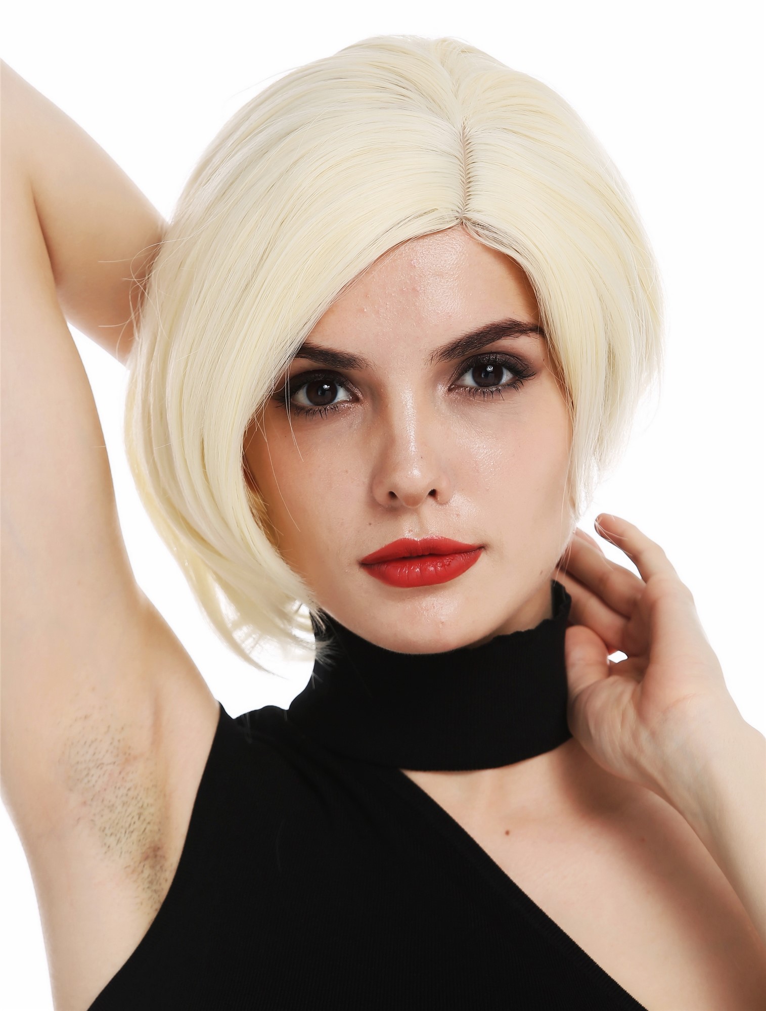 hochwertige Qualitätsperücken, Perücke kurz Bob Scheitel Hellblond TYS-404-613, Ansicht 5, WIG ME UP: Ihr Perücken Online Shop glatte Tressen-Perücke mit Kopfhaut-Imitat Platinblond kurze Haare für Damen