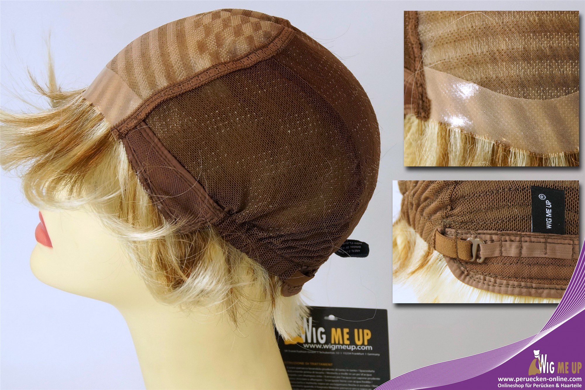 hochwertige Qualitätsperücken, Perücke vollständig handgeknüpft Monofilament kurz wellig Blond gesträhnt DW1857-FHT-MT-688H, Ansicht 7, WIG ME UP: Ihr Perücken Online Shop wellige Tressen-Perücke mit Teil-Mono Oberkopf und als Befestigung mit Klebeflächen Blond-Mix kurze Haare für Damen