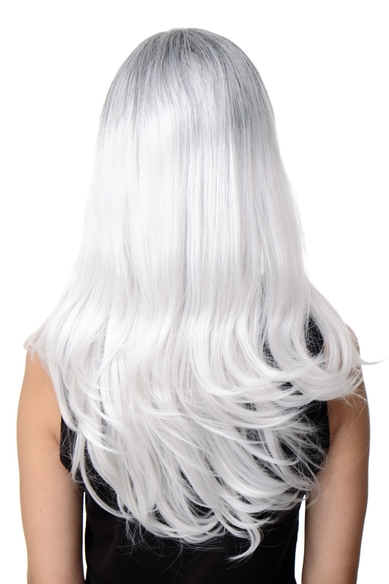 Awesome Lady  Wig long straight hair black grey white ombre middle parting Emo Goth Cosplay, view 4, WIG ME UP: Your Perücken Online Shop Quality Wigs, Ladies, white-gray-black-gray, straight, long
