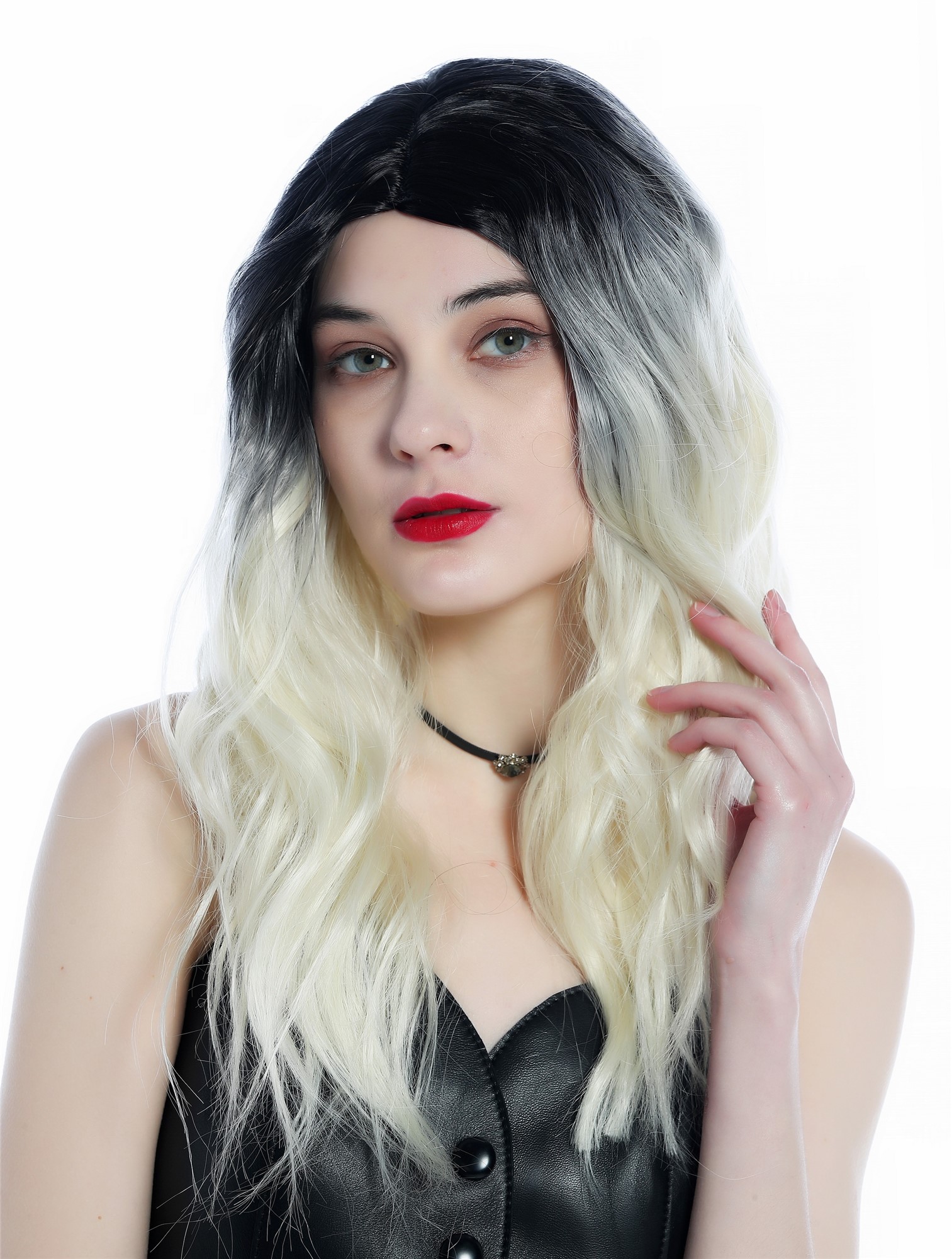 Women's wig long wild wavy parting ombre black to bright blonde ZM-1026, view 2, WIG ME UP: Your Perücken Online Shop Quality Wigs, Ladies, black-light blonde gradient, wavy, long