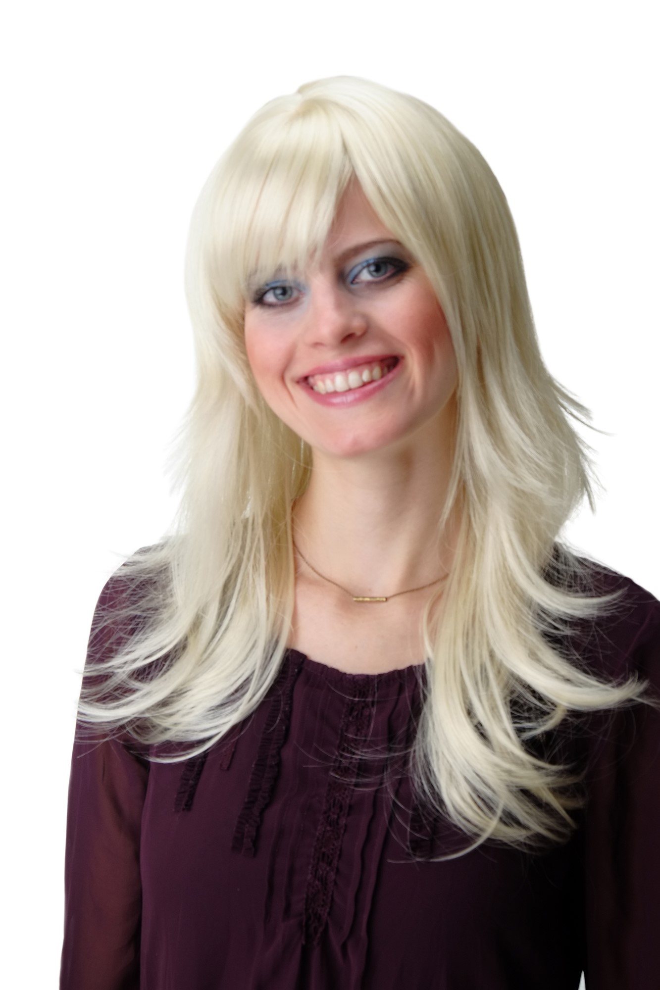 hochwertige Qualitätsperücken, Perücke Pony lang leicht wellig Platinblond GFW242-613, Vorderansicht, WIG ME UP: Ihr Perücken Online Shop wellige Tressen-Perücke mit Kopfhaut-Imitat Platinblond lange Haare für Damen