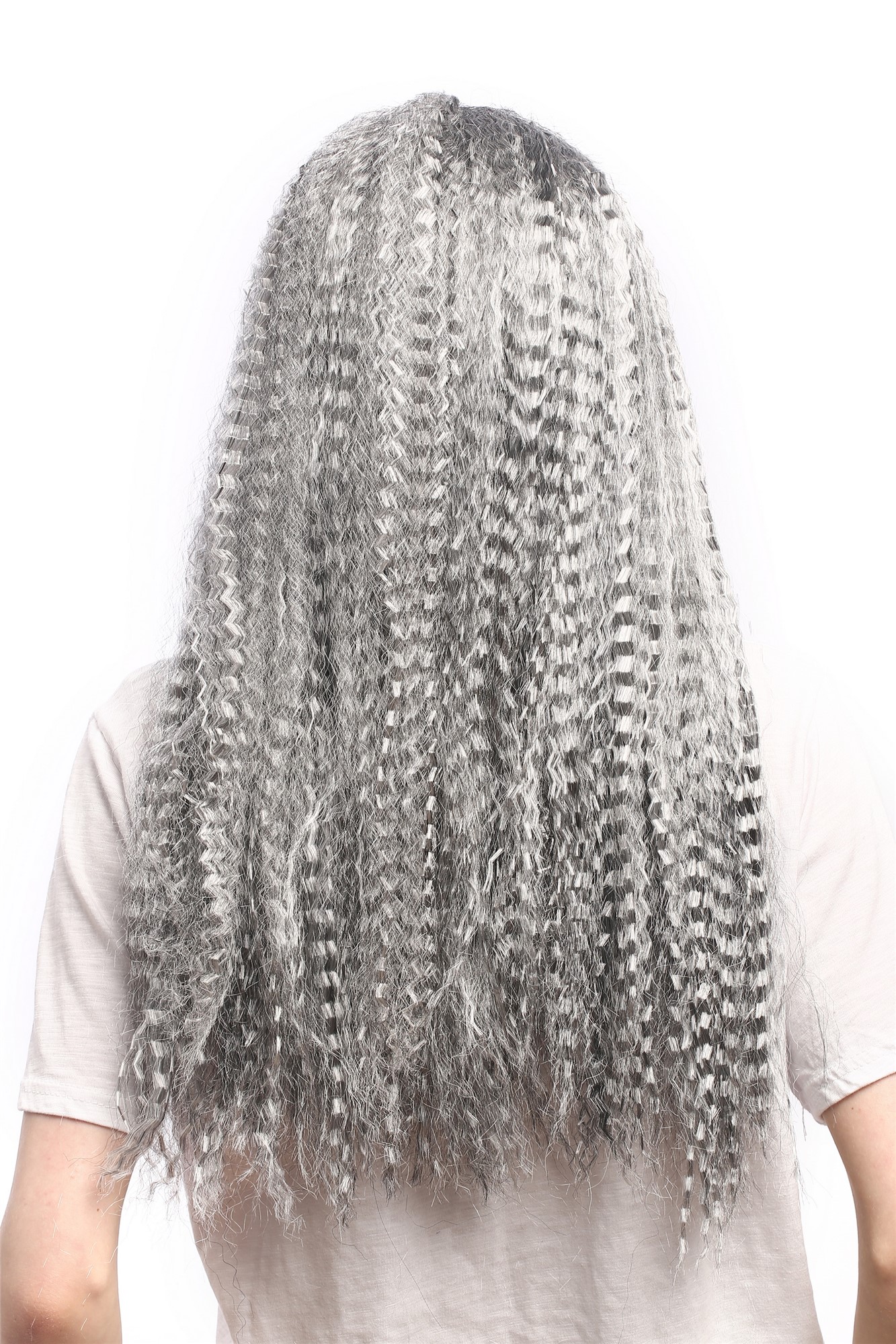 Lady Party Wig Halloween long kinked grey hair straight middle parting Vampire Witch Old Hippy 23", view 4, WIG ME UP: Your Perücken Online Shop Party Wig, Ladies, Grey, curled, long