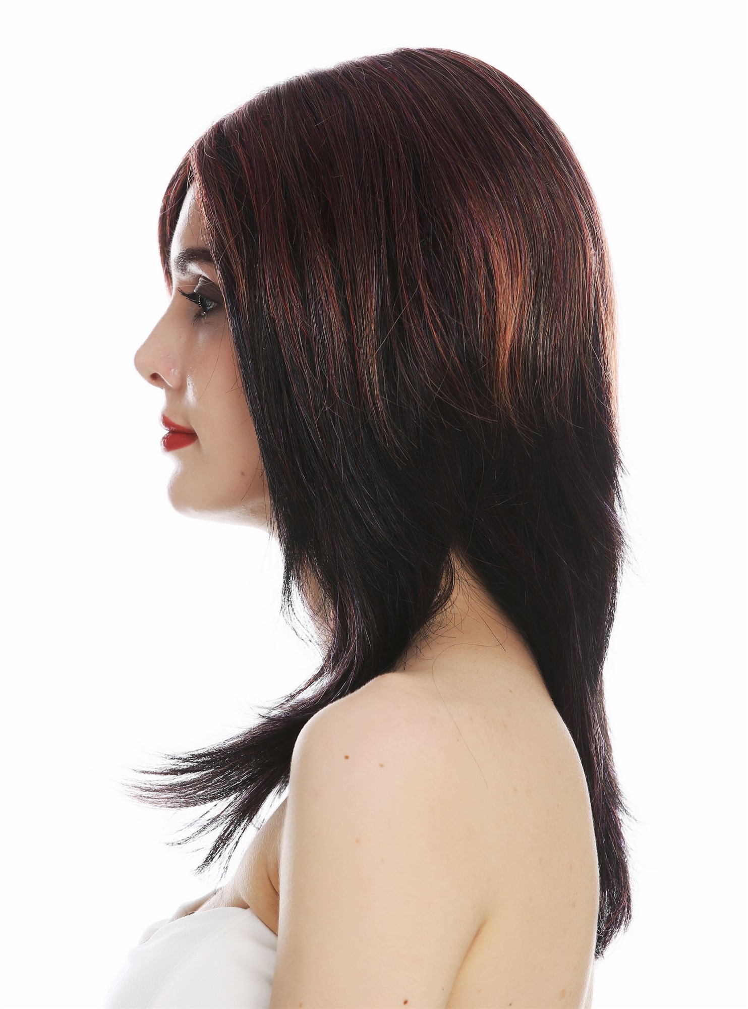 Lady wig long sleek mono parting diva black blonde red violet mix  TYM-165A-MT, view 2, WIG ME UP: Your Perücken Online Shop Quality Wigs, Ladies, black-blonde-red-violet mix, straight, shoulder-length