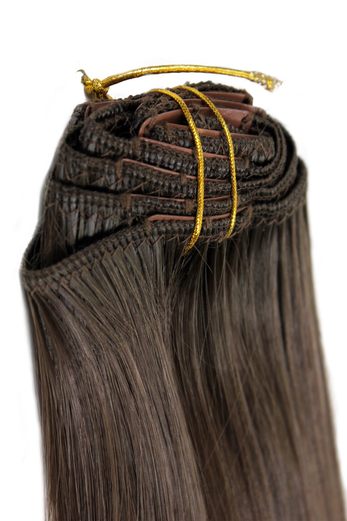 8-tlg Clip-in Komplett-Set Extensions Brünett Mittelbraun EX03-8, Vorderansicht, WIG ME UP: Ihr Perücken Online Shop glatte Extensions Brünett 40 cm lang