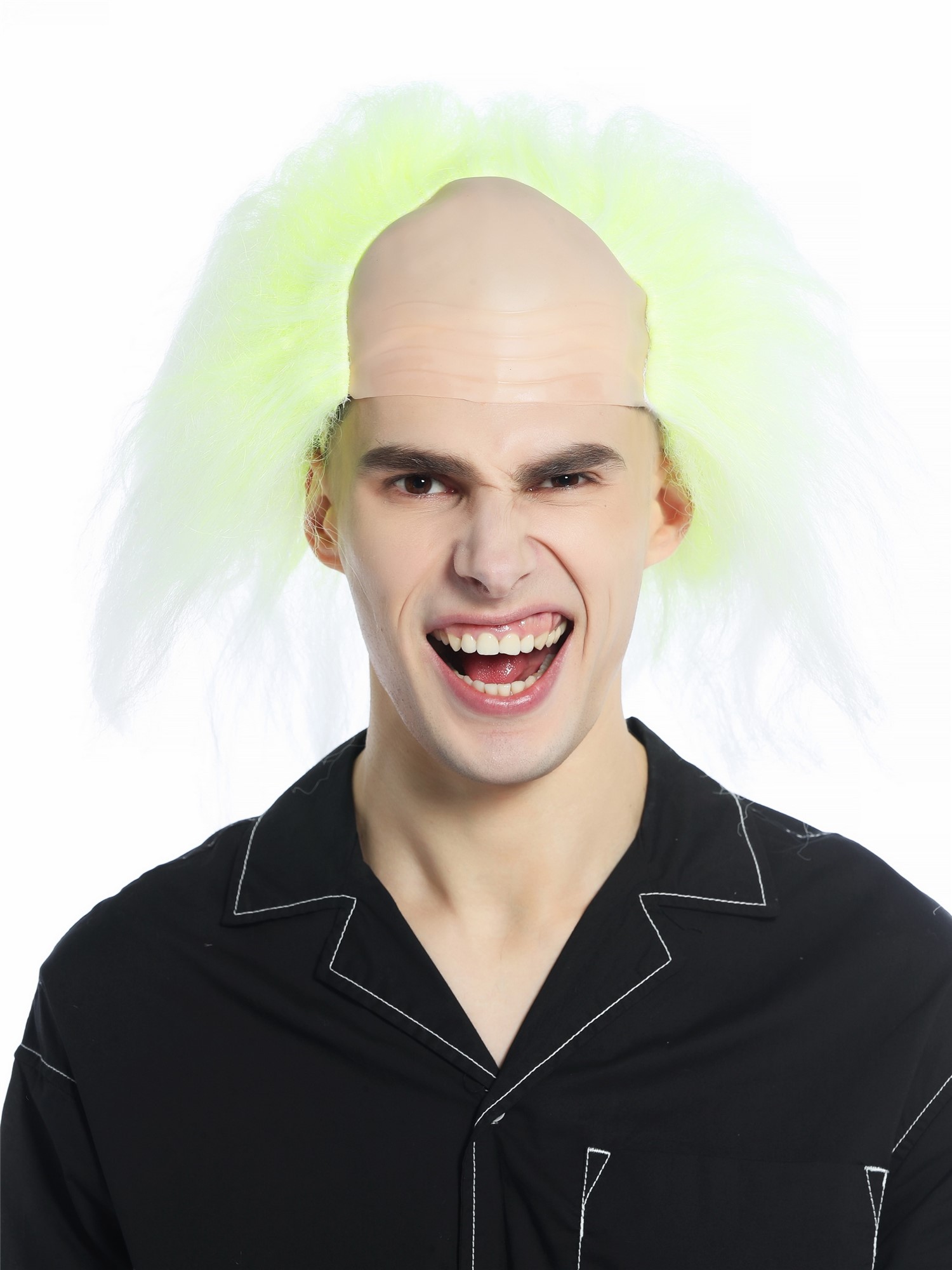 günstige Party Perücke, Perücke Glatze Verrückter Professor Igor Opa gelb weiß CW-025-ZA91TZA60, Ansicht 6, WIG ME UP: Ihr Perücken Online Shop wellige Party Perücke neon gelb am ansatz längen weiß schulterlange Haare für Herren