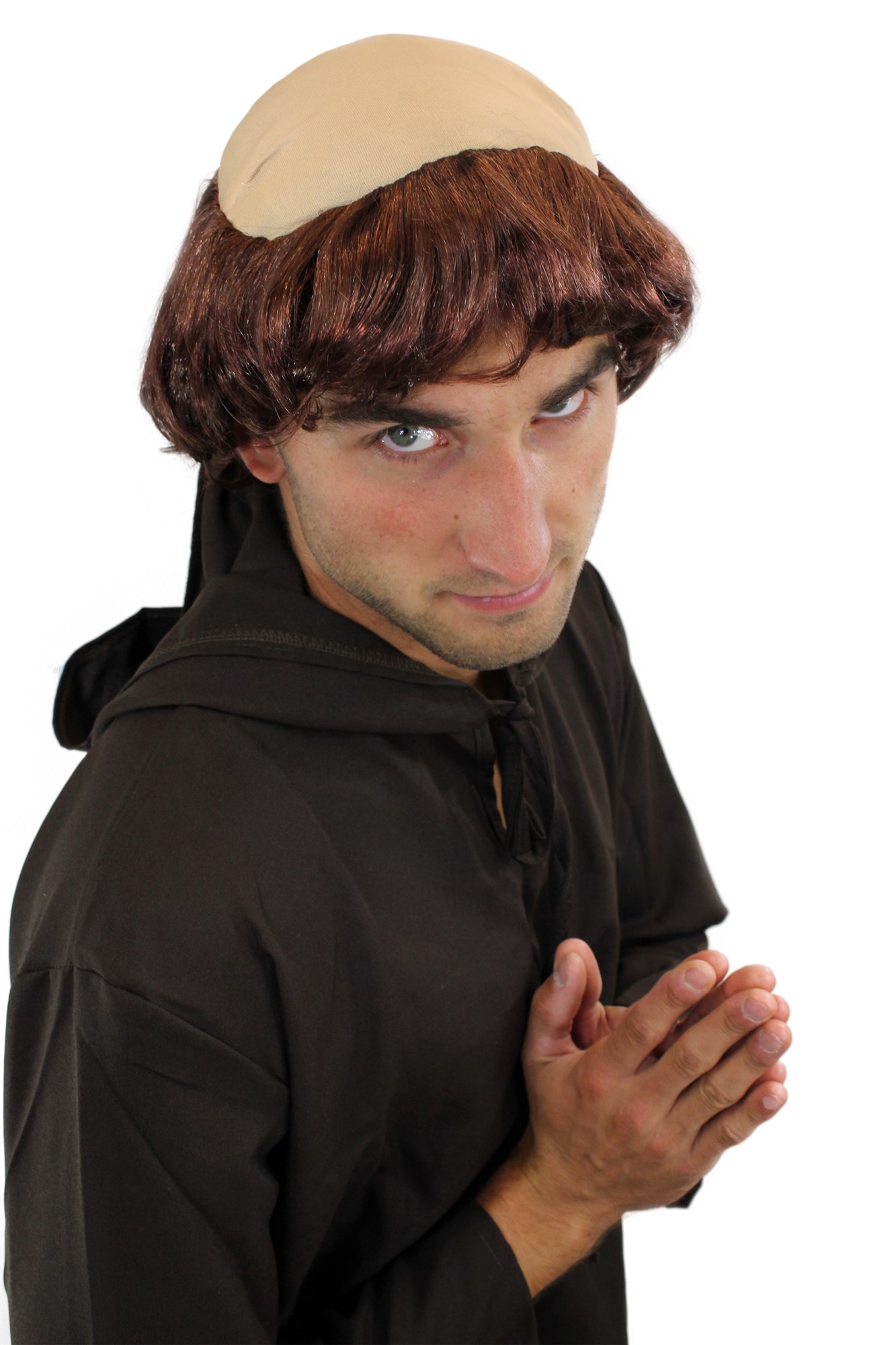 günstige Party Perücke, Perücke Mittelalter Mönch Tonsur braune Haare 739-P33, Ansicht 3, WIG ME UP: Ihr Perücken Online Shop wellige Party Perücke Mahagoni kurze Haare für Herren