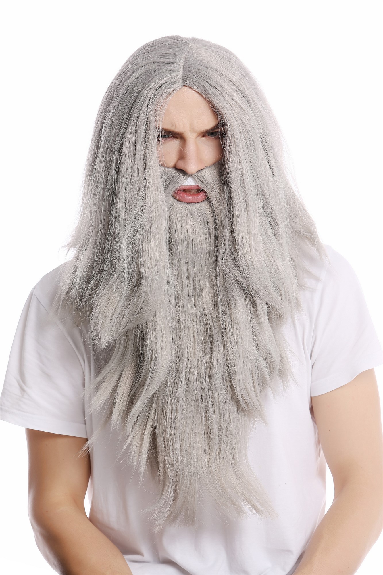 günstige Party Perücke, Perücke & Bart Grau Zauberer Prophet PW0210-ZA68E, Ansicht 2, WIG ME UP: Ihr Perücken Online Shop glatte Party Perücke Grau lange Haare für Herren