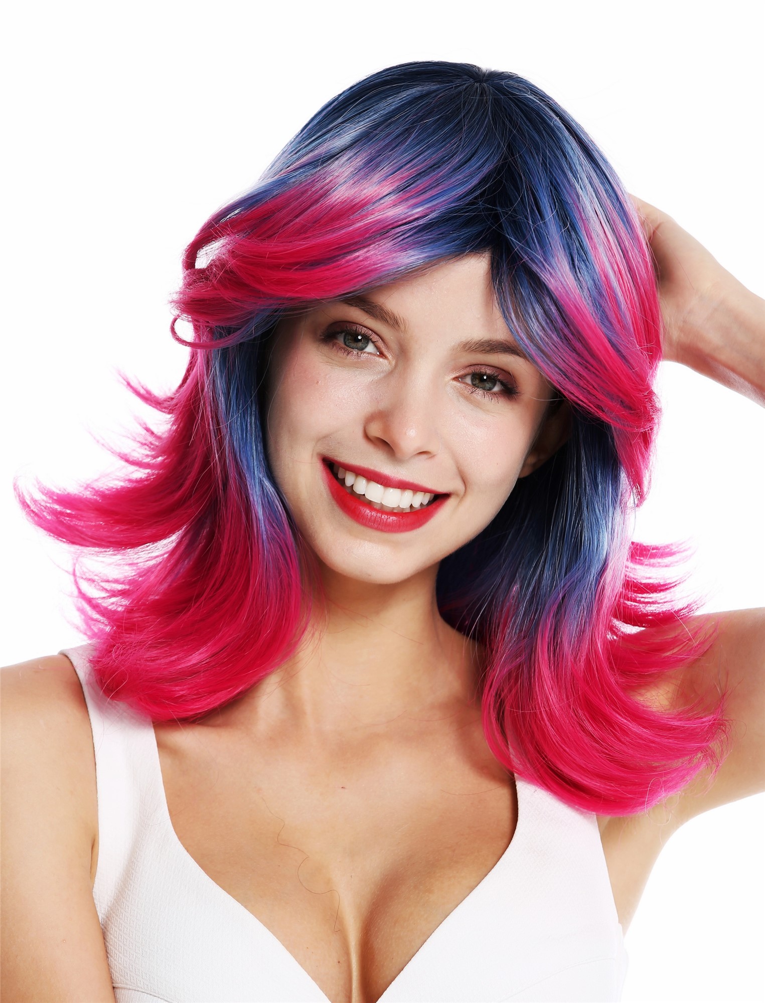 Quality Wigs, Ladies, blue-red mix, straight, shoulder-length
