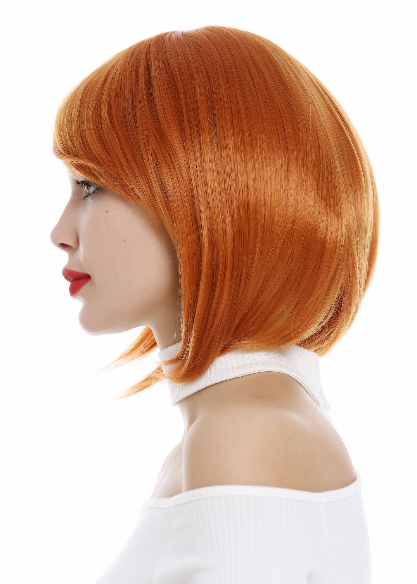 hochwertige Qualitätsperücken, Perücke Damen Long Bob Longbob mit Scheitel volles Haar Orange 1215-T2735, Ansicht 3, WIG ME UP: Ihr Perücken Online Shop glatte Tressen-Perücke mit Kopfhaut-Imitat Orangerot kurze Haare für Damen