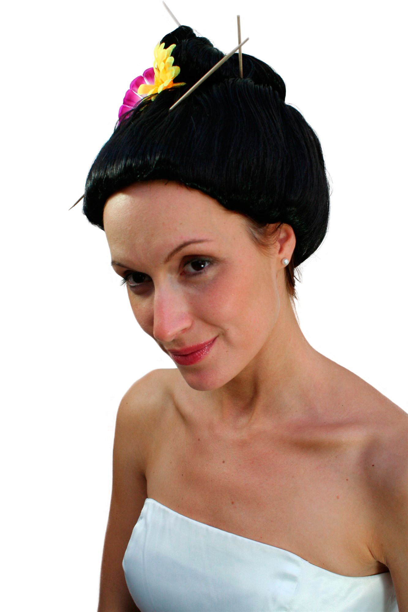 Party/Fancy Dress/Halloween WIG with flowers SEXY Dragon Lady GEISHA Japan LM-159-P103, front view, WIG ME UP: Your Perücken Online Shop Party Wig, Ladies, Black, straight, short