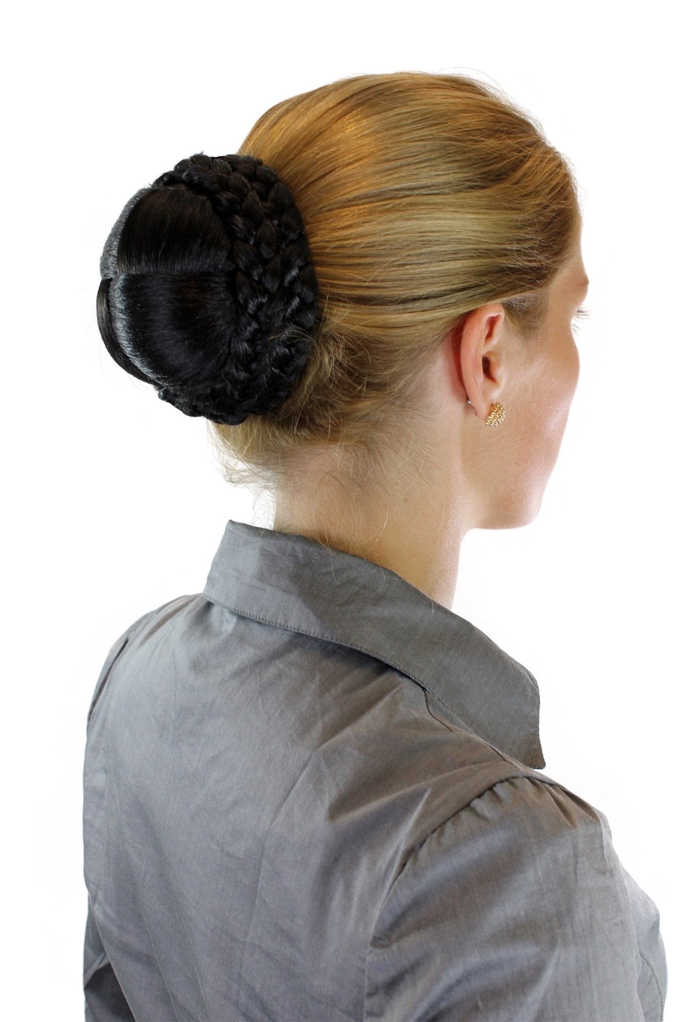 Haarteil Haarknoten Dutt geflochten Schwarz N796-2, Vorderansicht, WIG ME UP: Ihr Perücken Online Shop geflochtener Dutt Haarteil Schwarzbraun